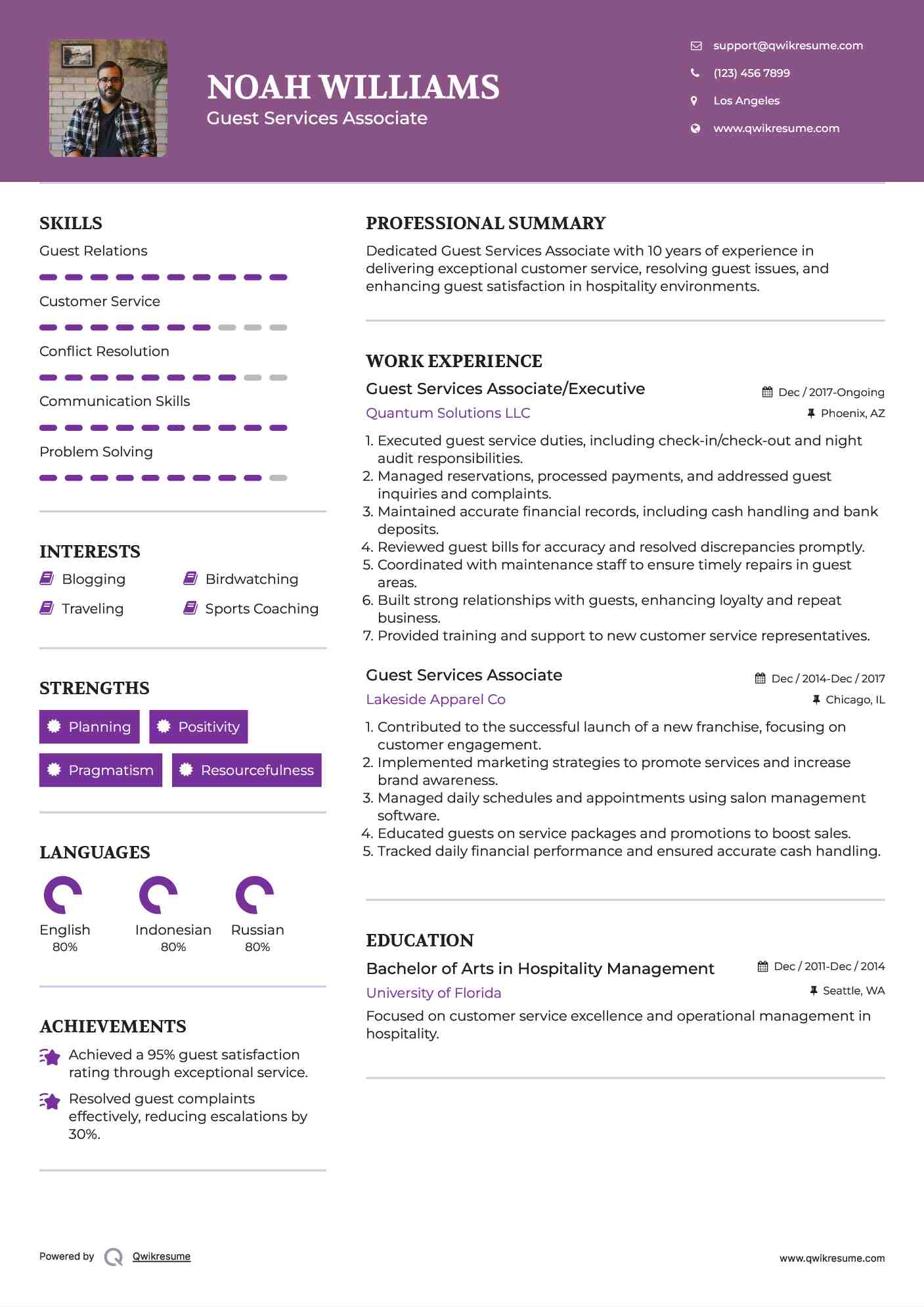 Guest Services Associate/Executive Resume Example