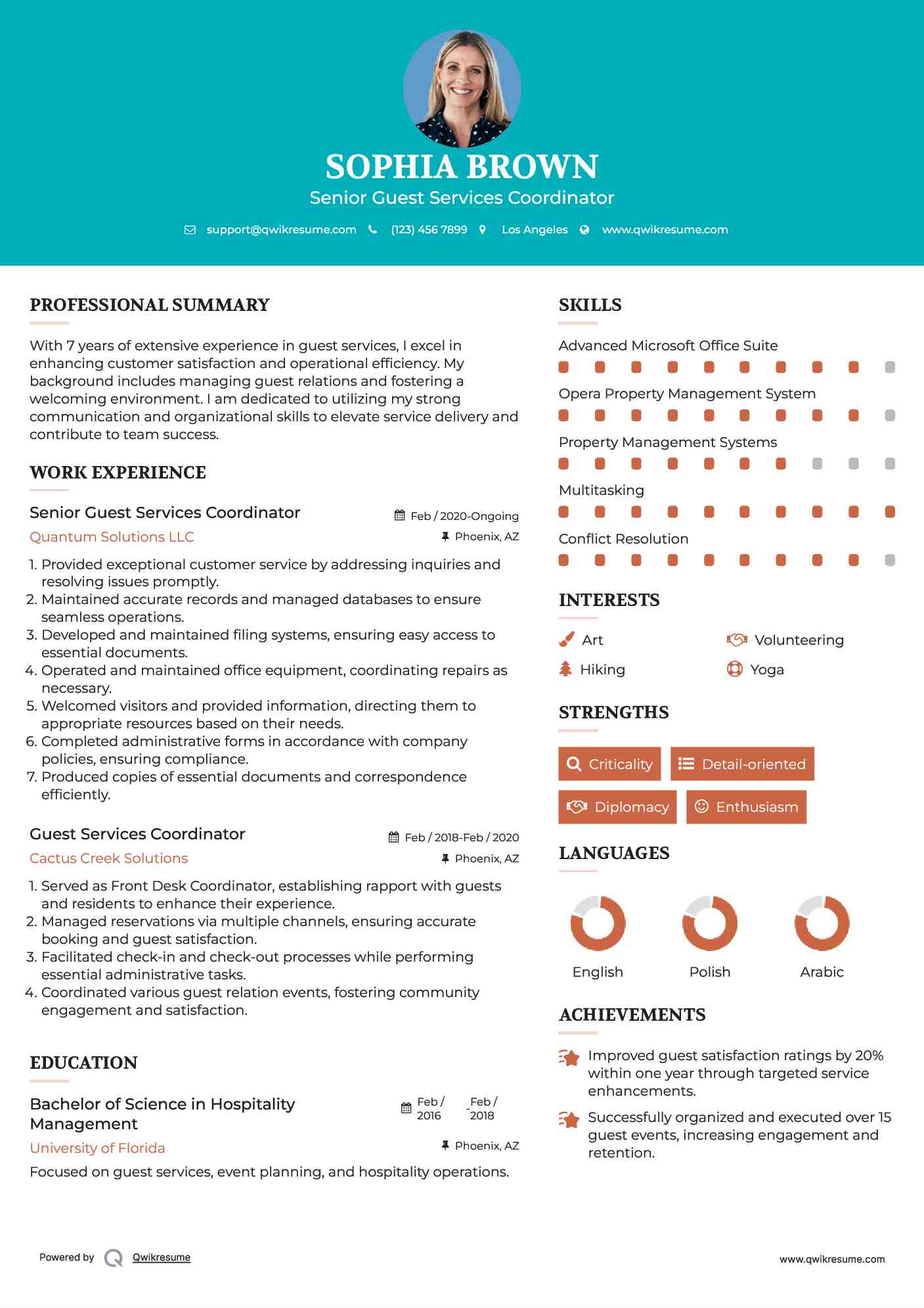 Senior Guest Services Coordinator Resume Template