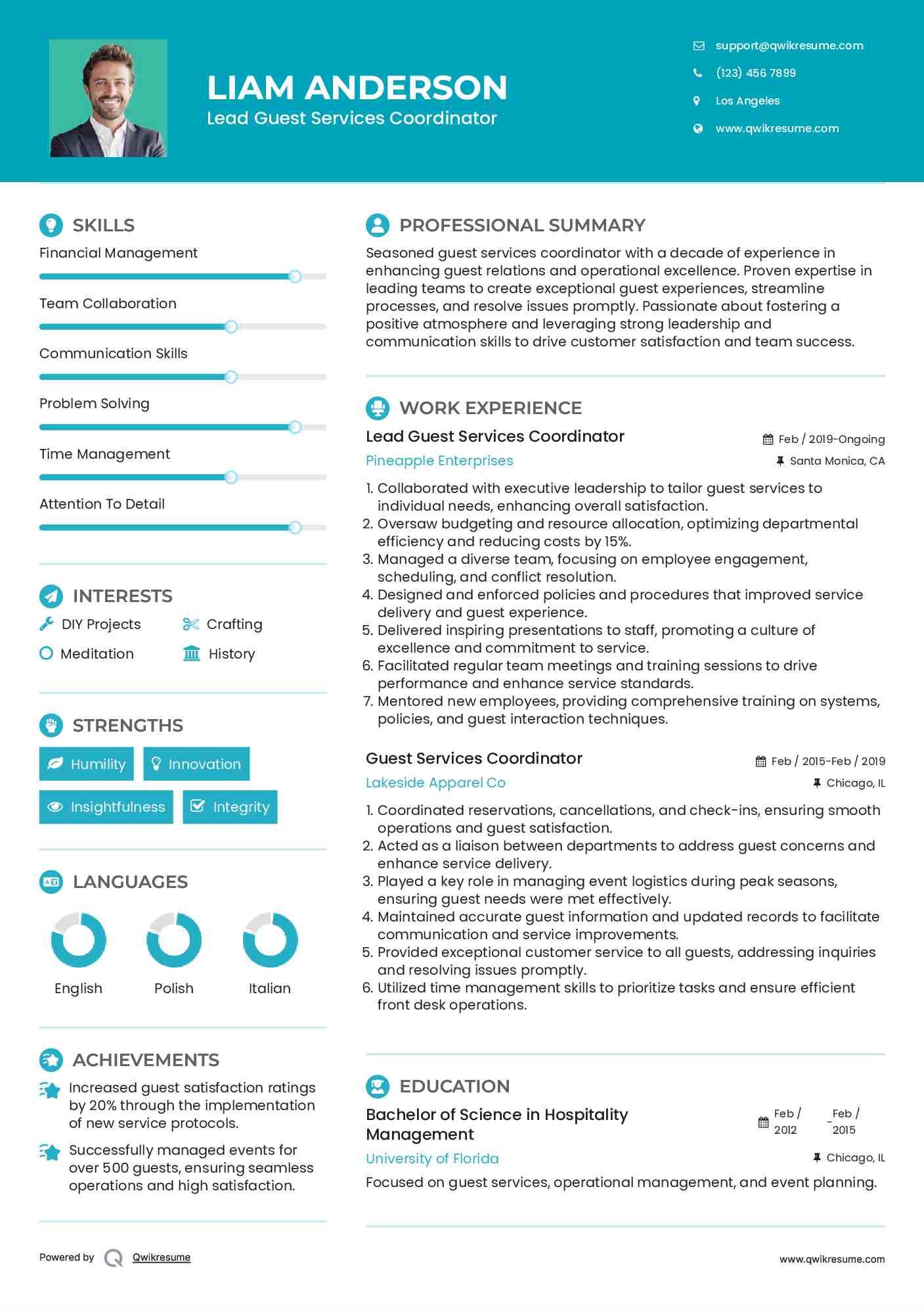 Lead Guest Services Coordinator Resume Template