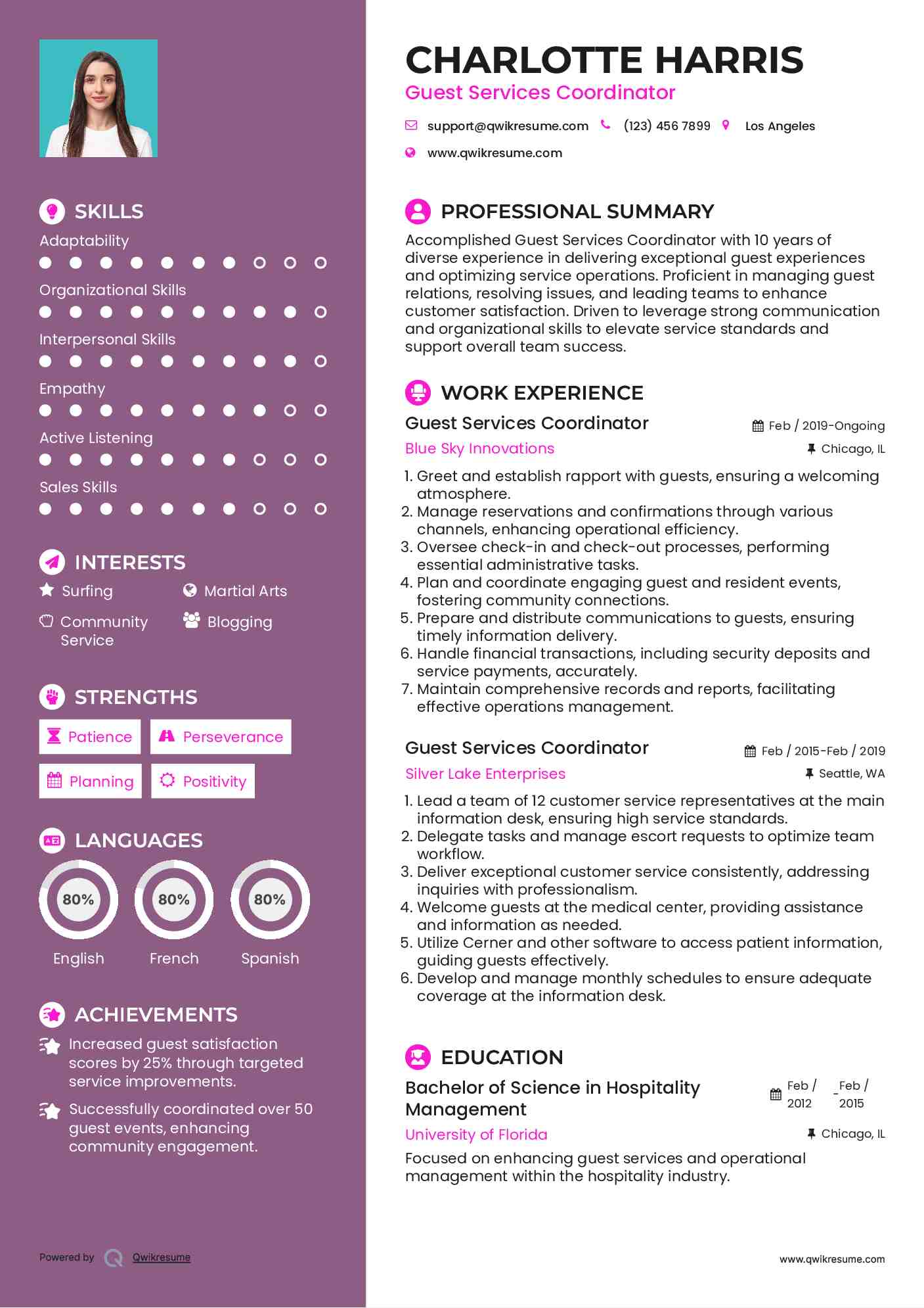 Guest Services Coordinator Resume Template