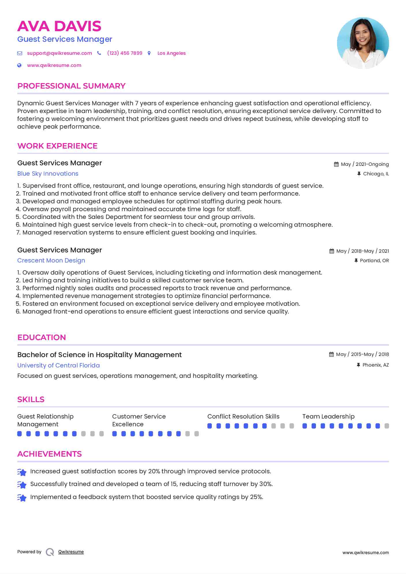 Guest Services Manager Resume Format