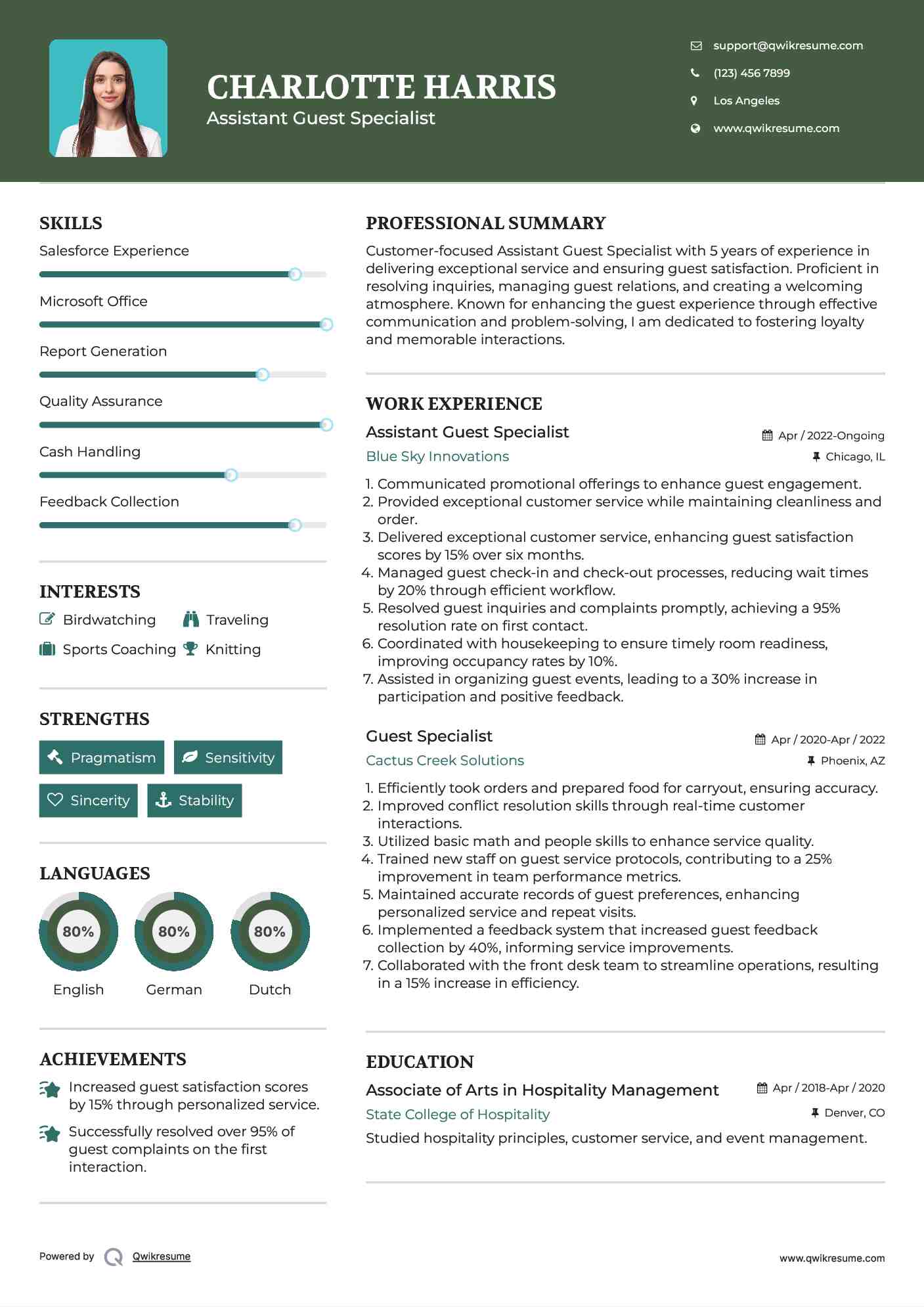 Assistant Guest Specialist Resume Template