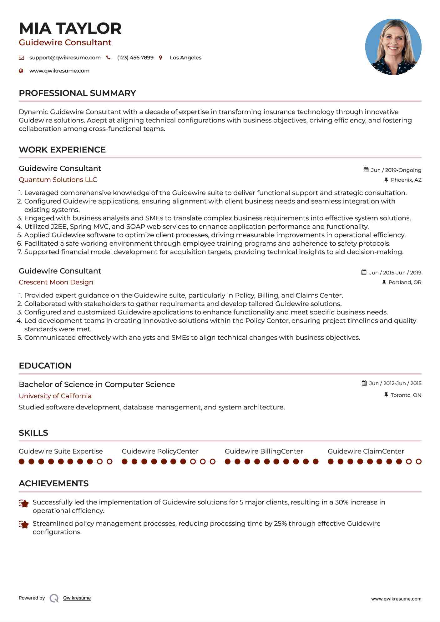 Guidewire Consultant Resume Format