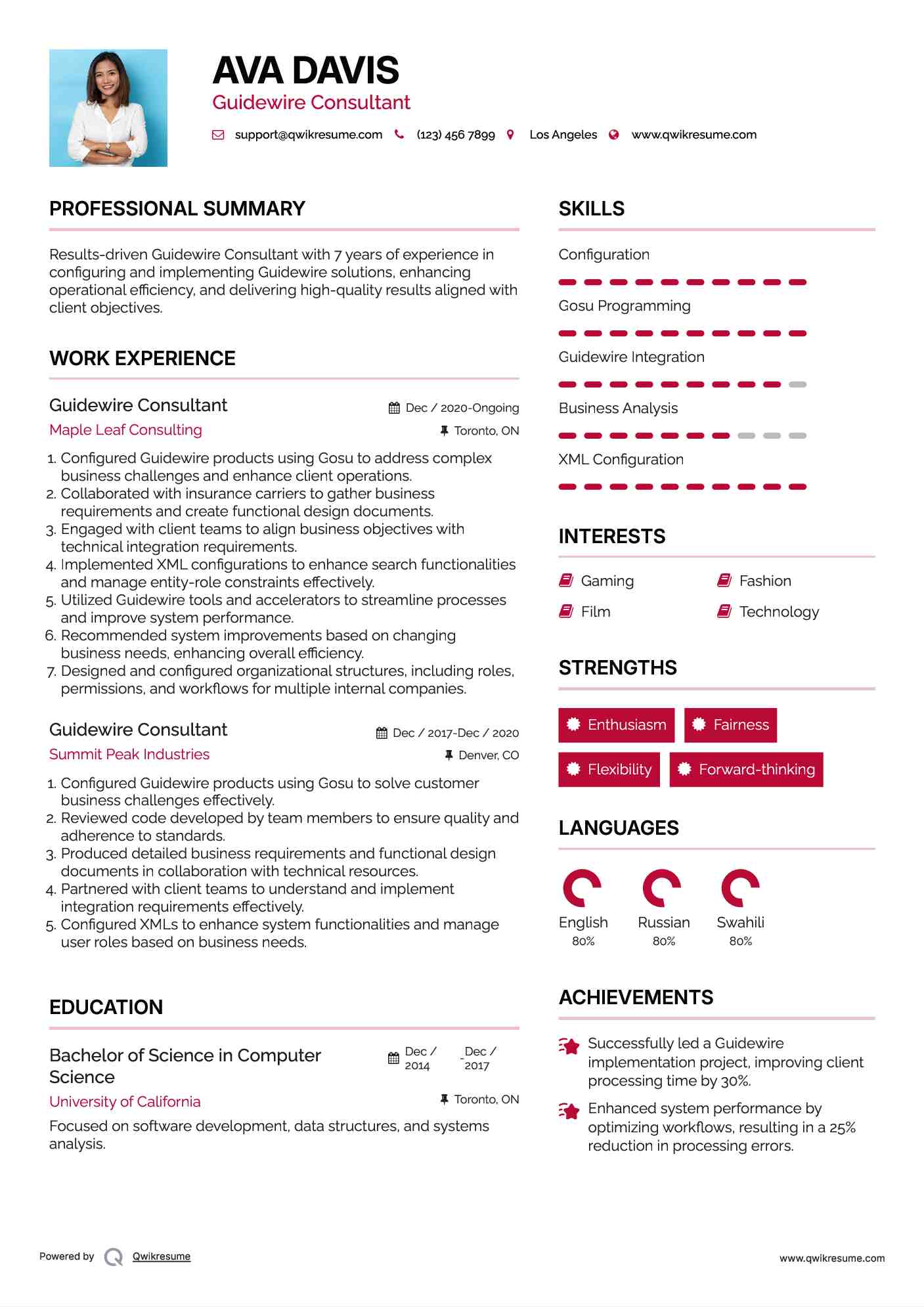 Guidewire Consultant Resume Sample
