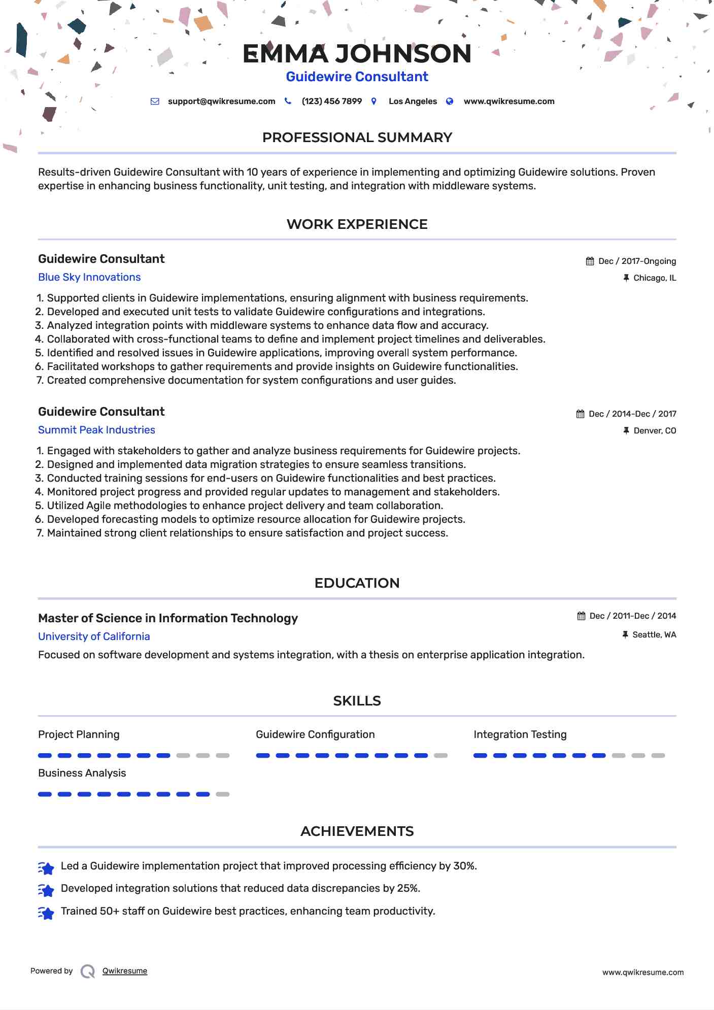 Guidewire Consultant Resume Example