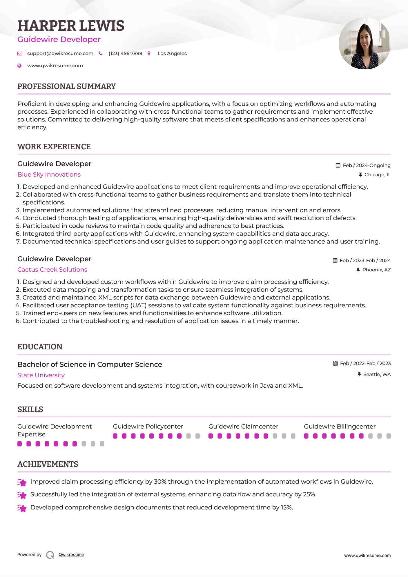 Guidewire Developer Resume Template