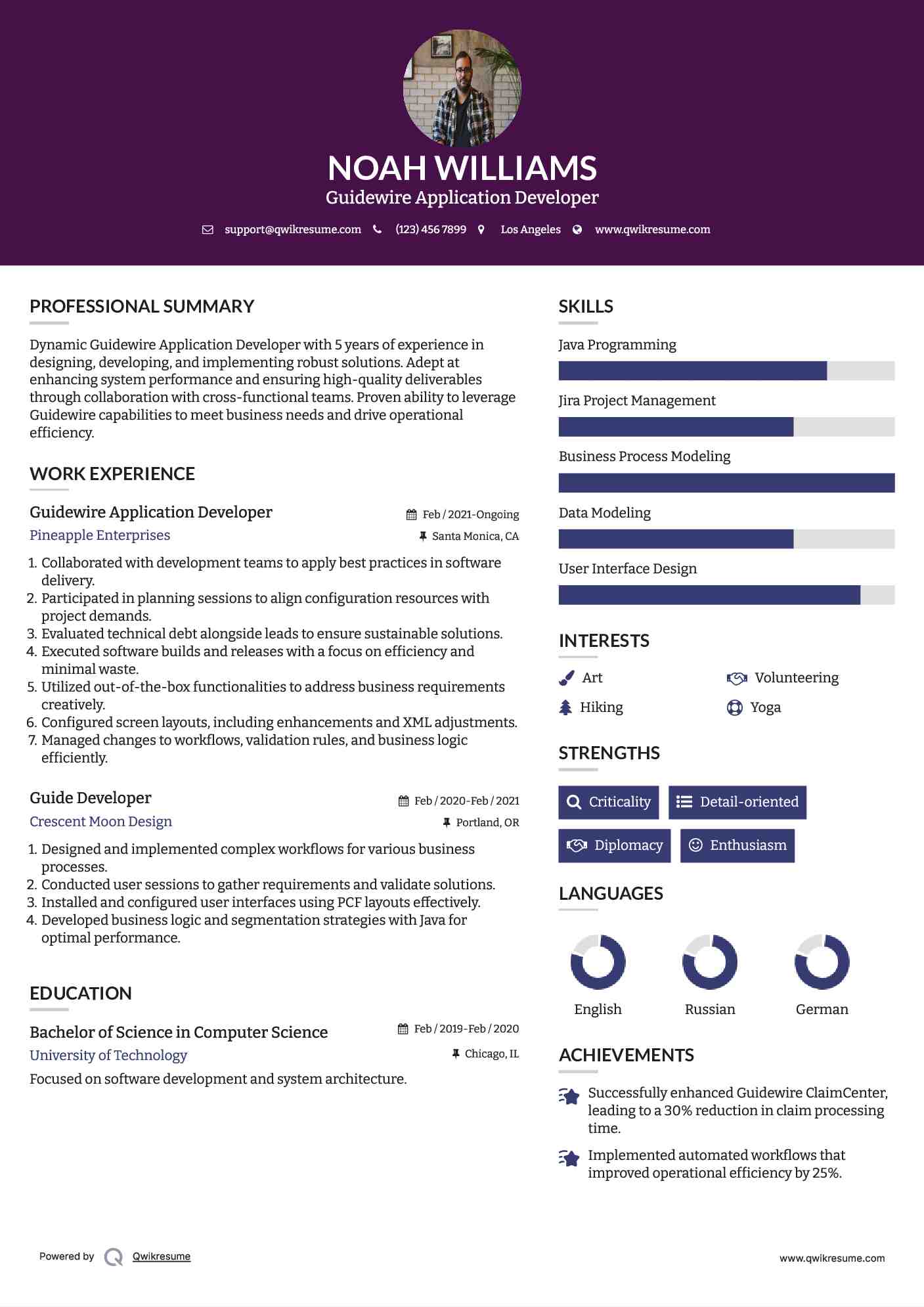 Guidewire Application Developer Resume Example