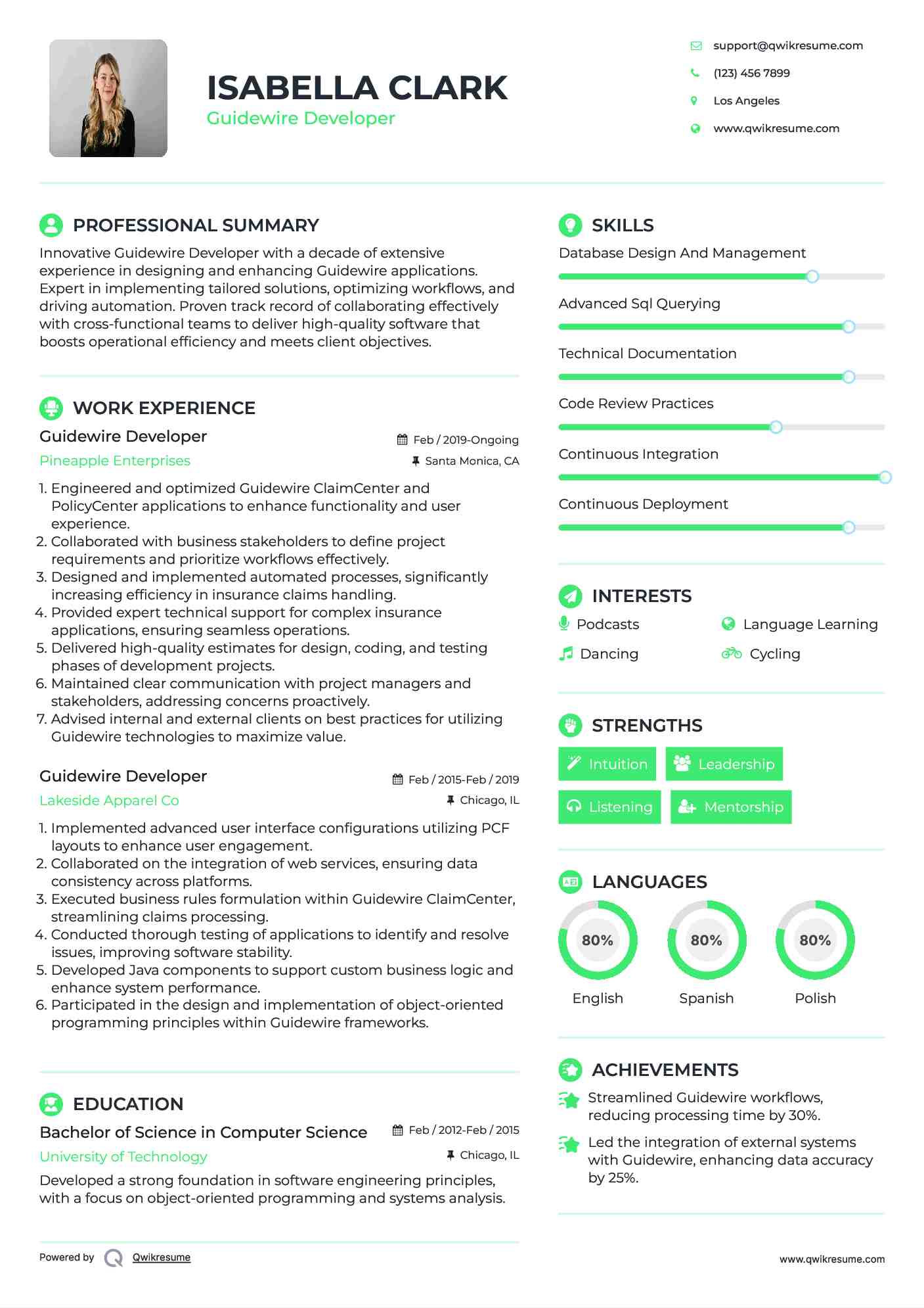 Guidewire Developer Resume Format