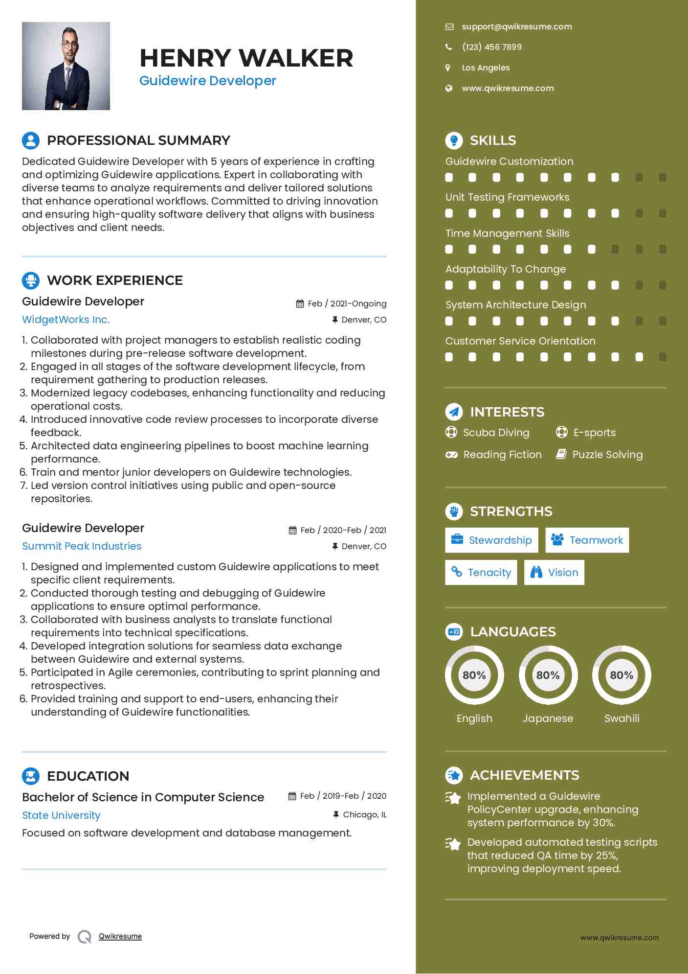 Guidewire Developer Resume Sample