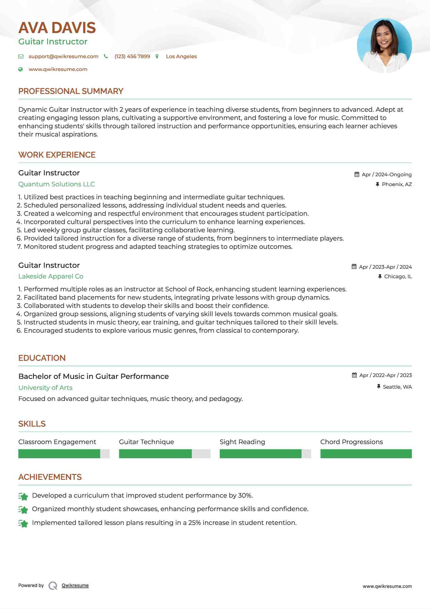 Guitar Instructor Resume Template