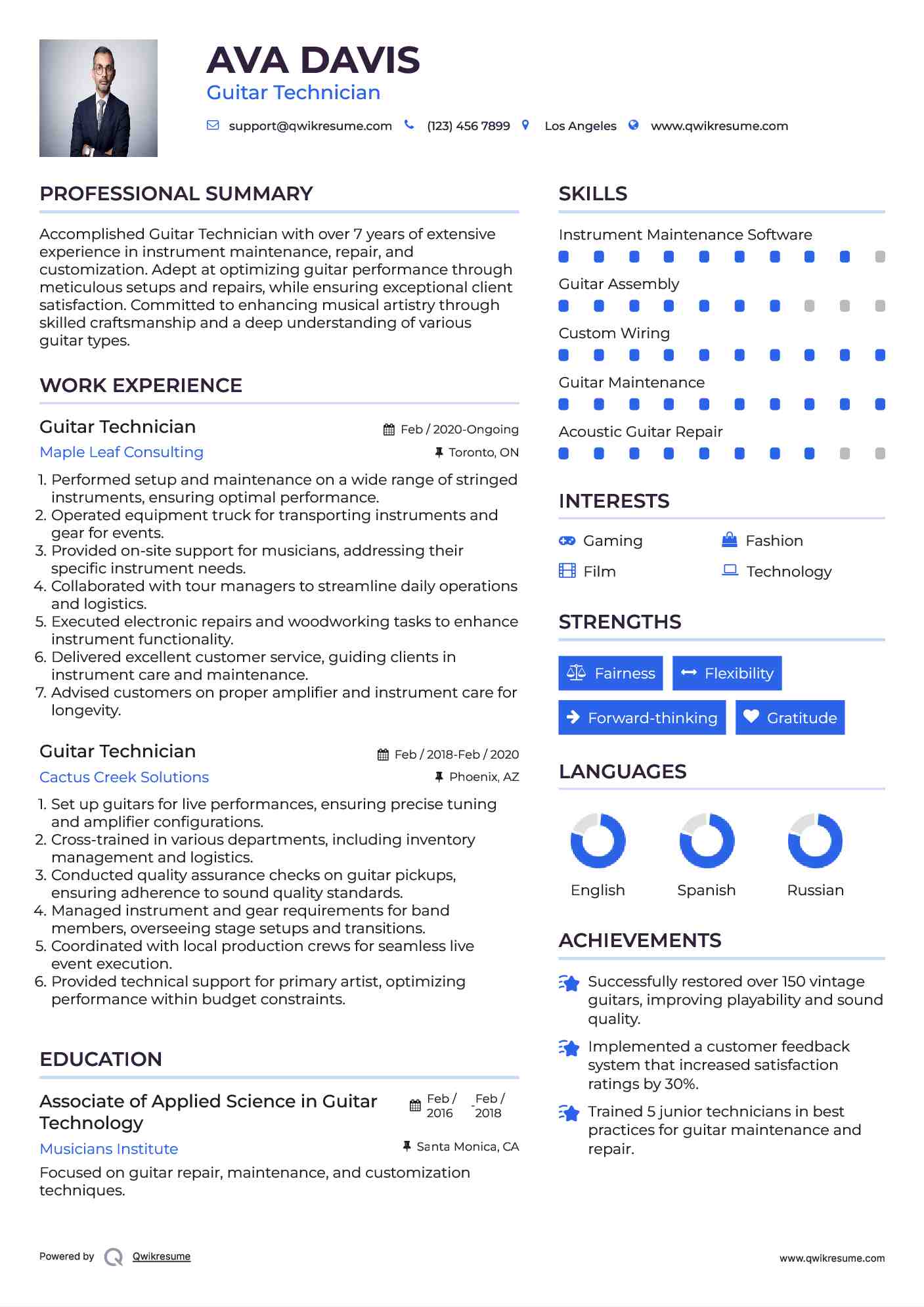 Guitar Technician Resume Format
