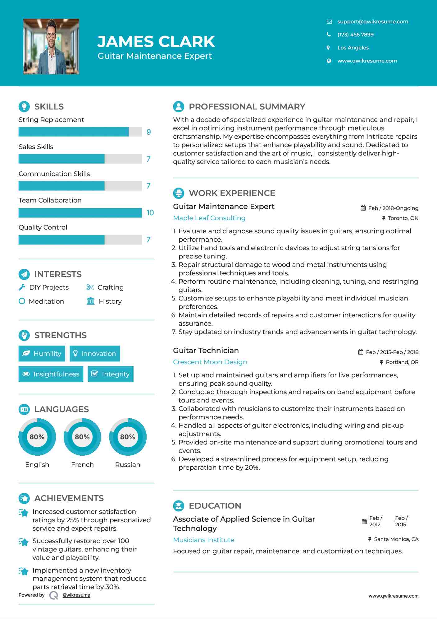 Guitar Maintenance Expert Resume Model