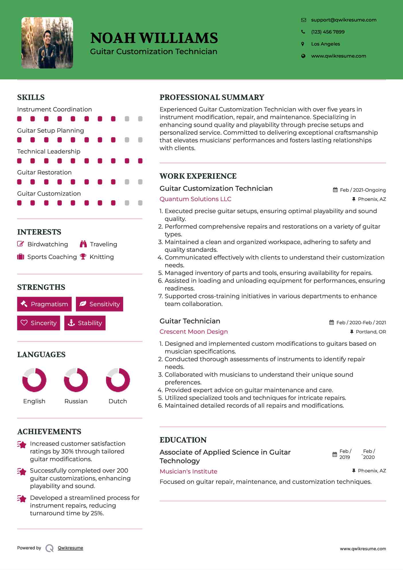 Guitar Customization Technician Resume Format