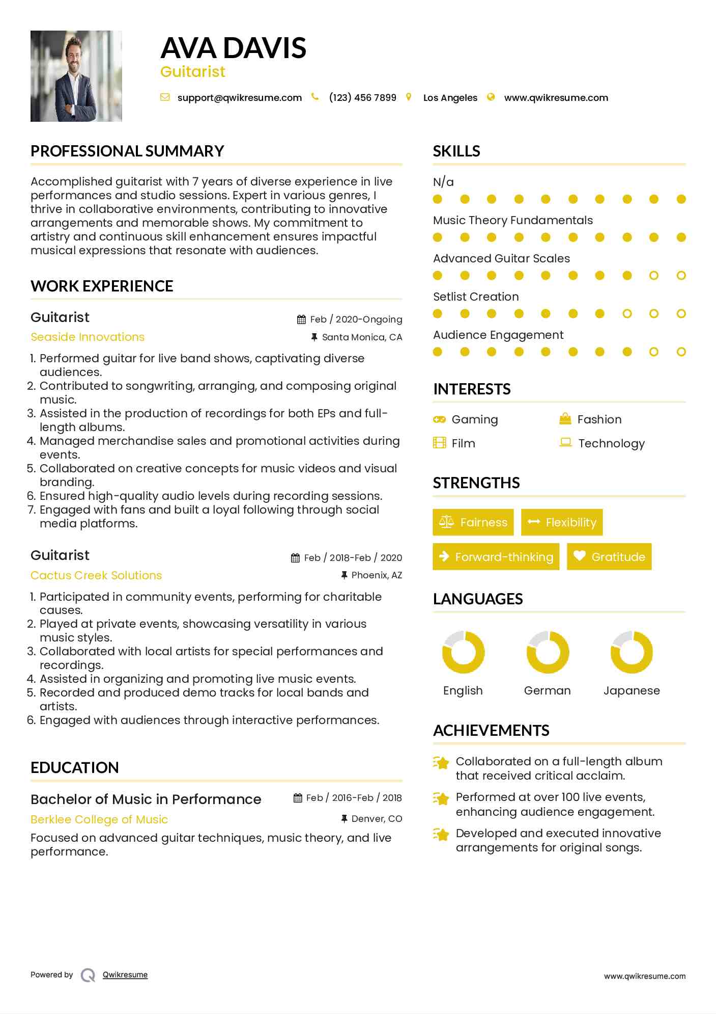 Guitarist Resume Model