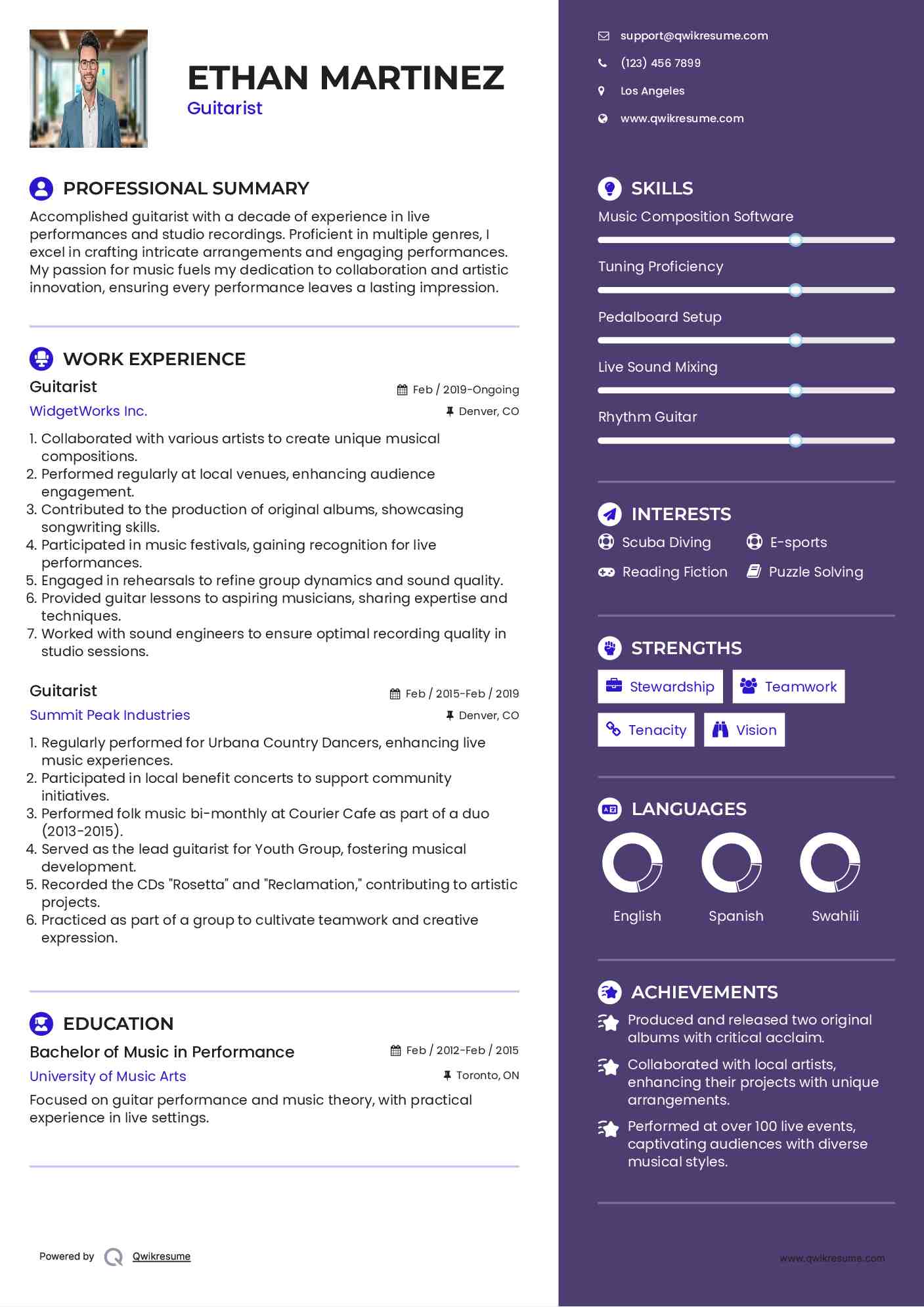 Guitarist Resume Model