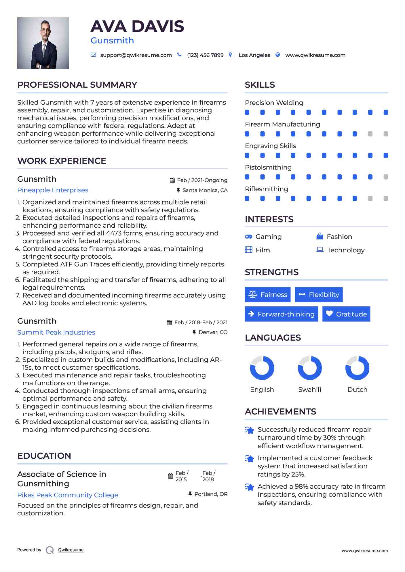Gunsmith Resume Example