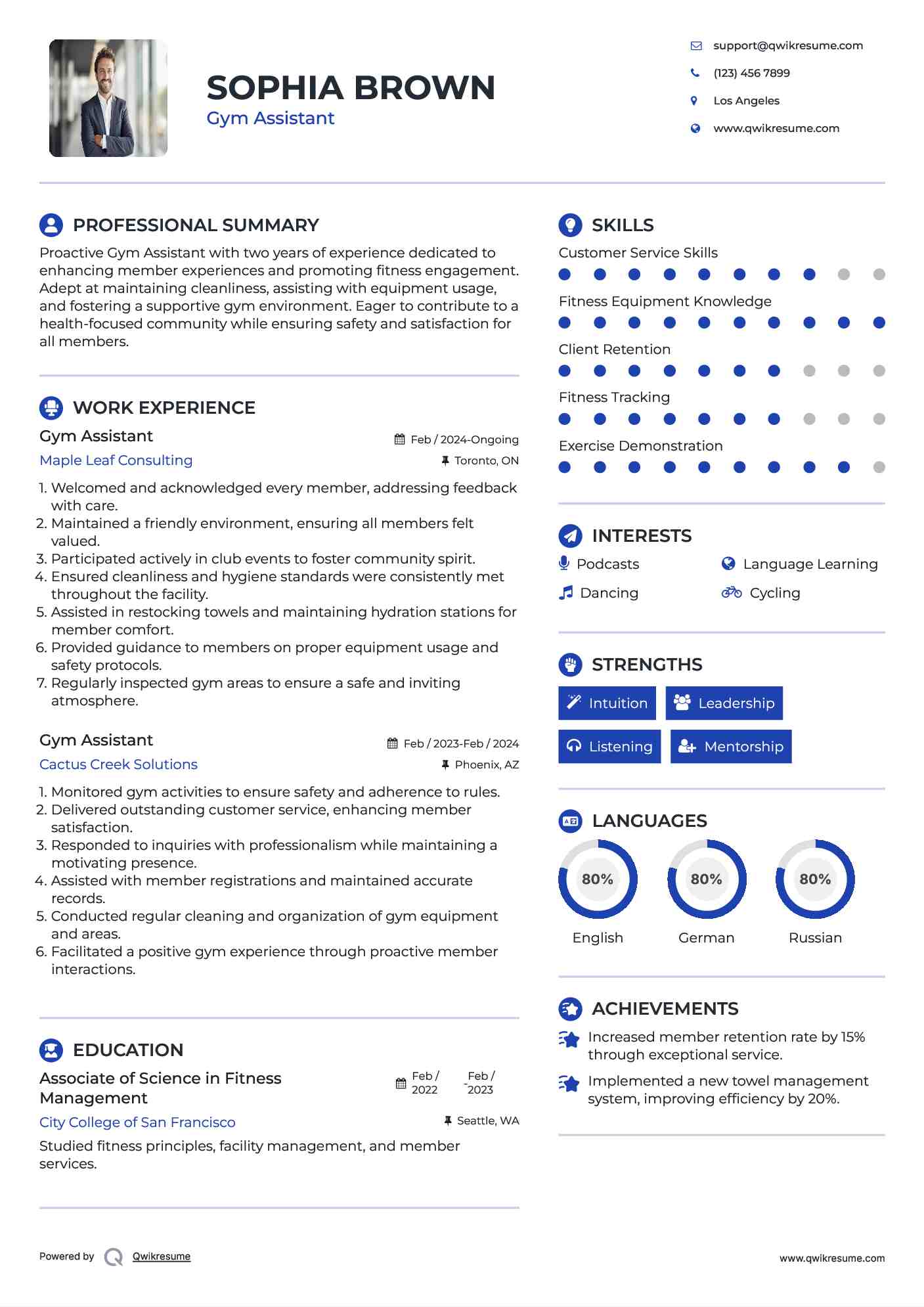 Gym Assistant Resume Format