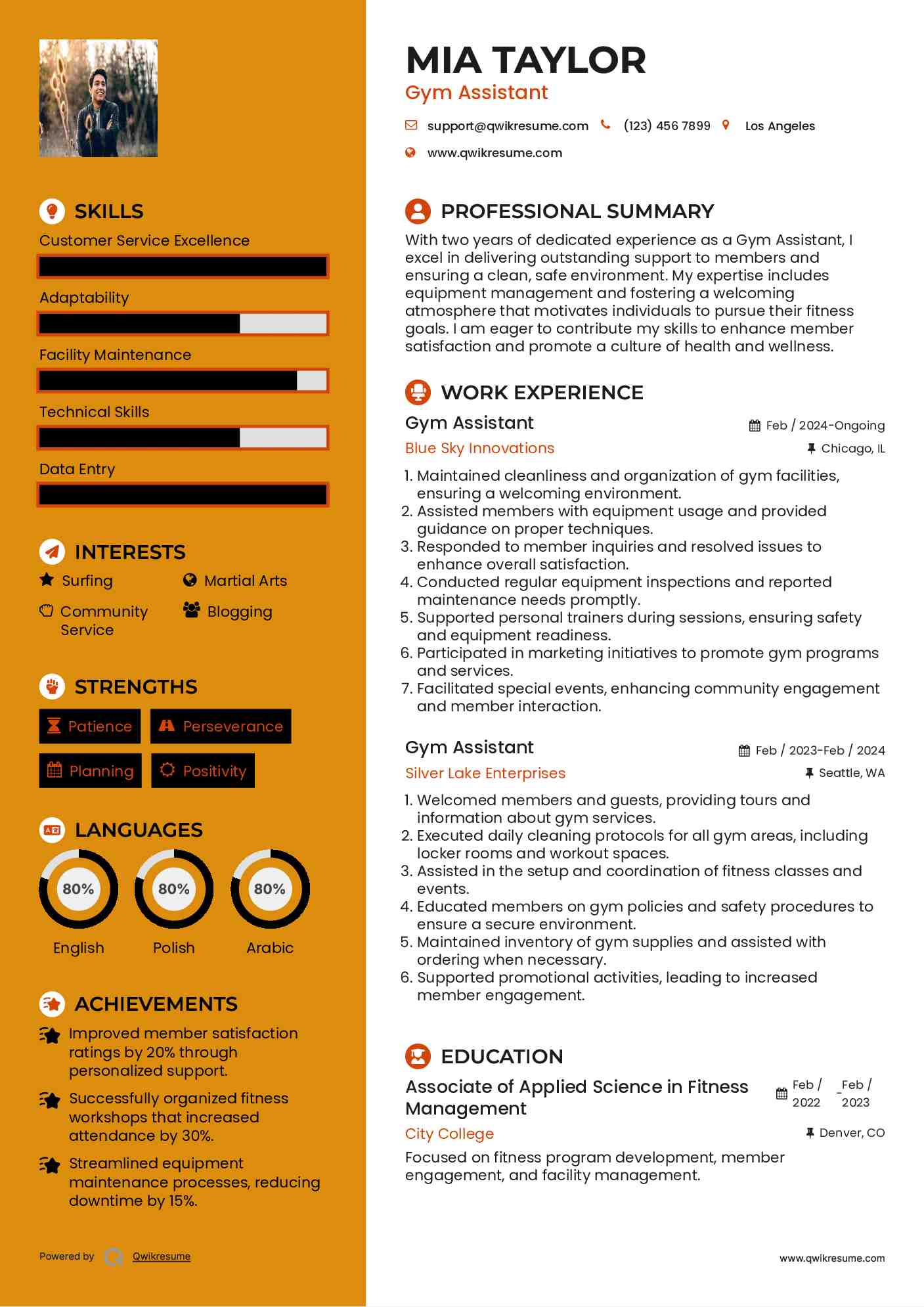 Gym Assistant Resume Format