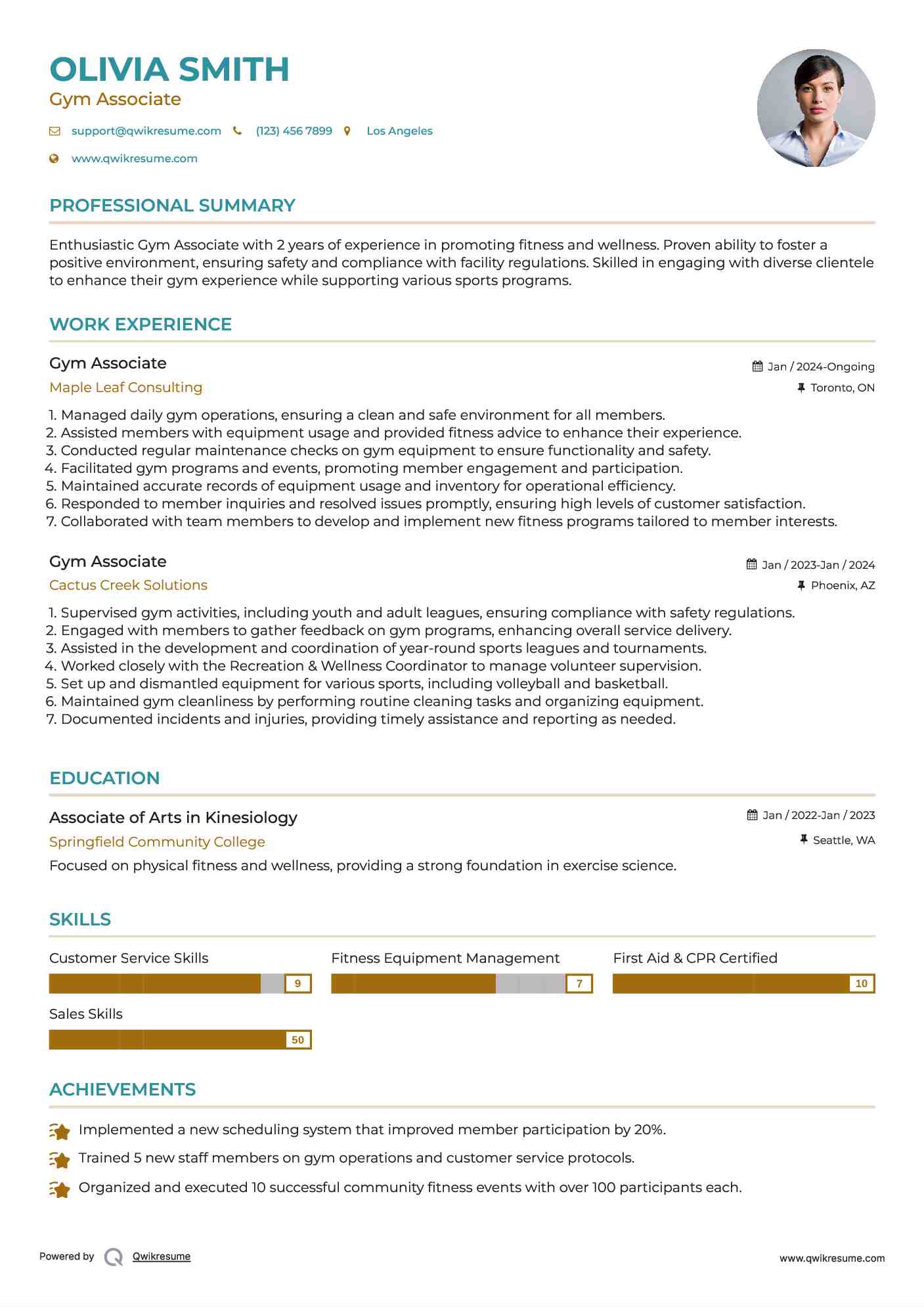 Gym Associate Resume Format