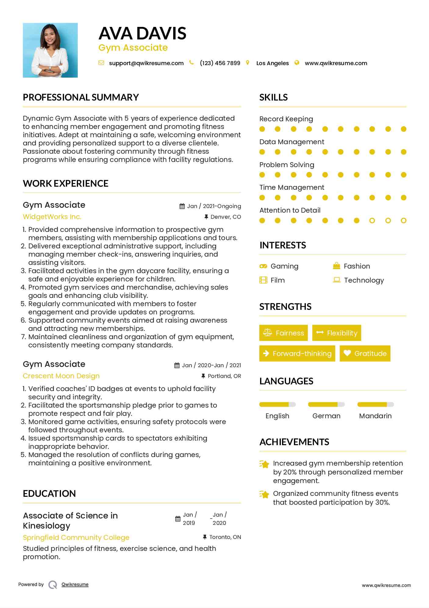 Gym Associate Resume Sample