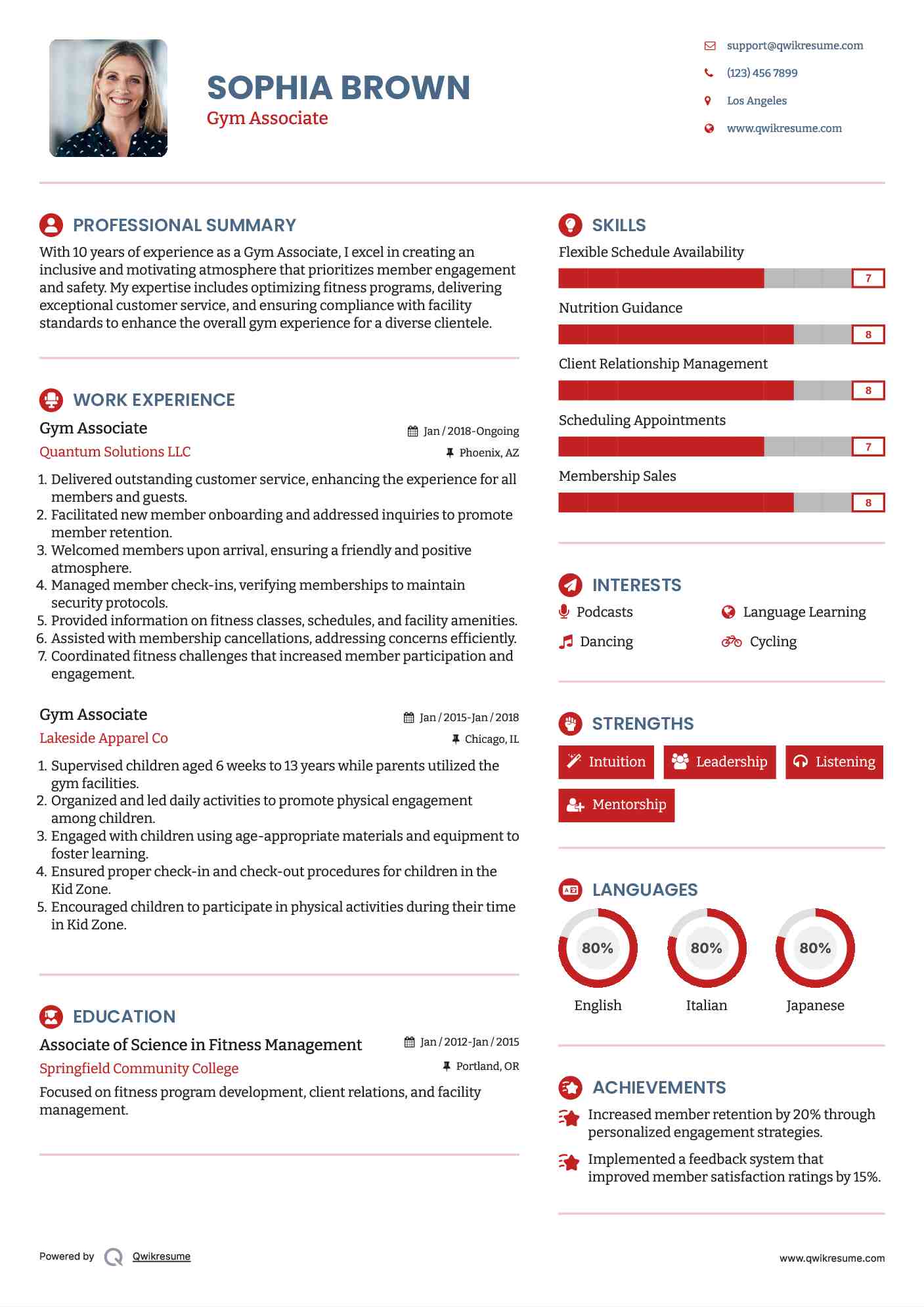 Gym Associate Resume Template
