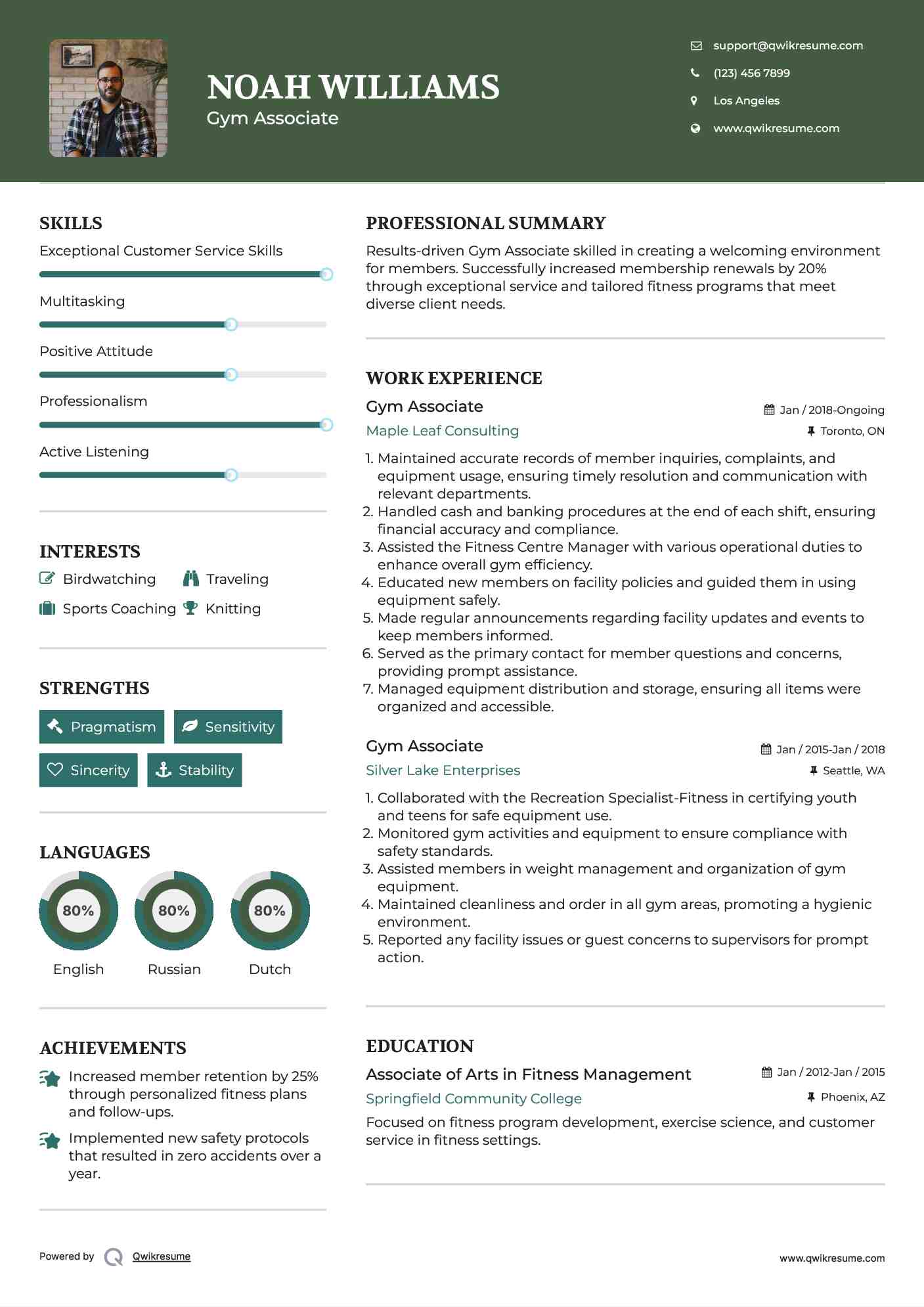 Gym Associate Resume Sample