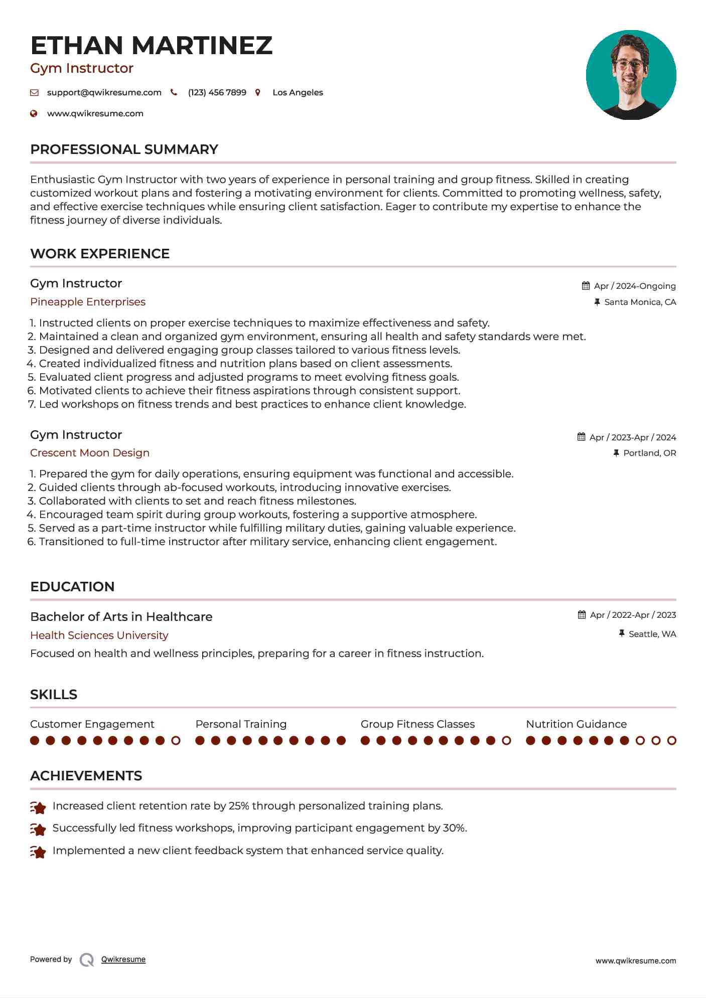 Gym Instructor Resume Model