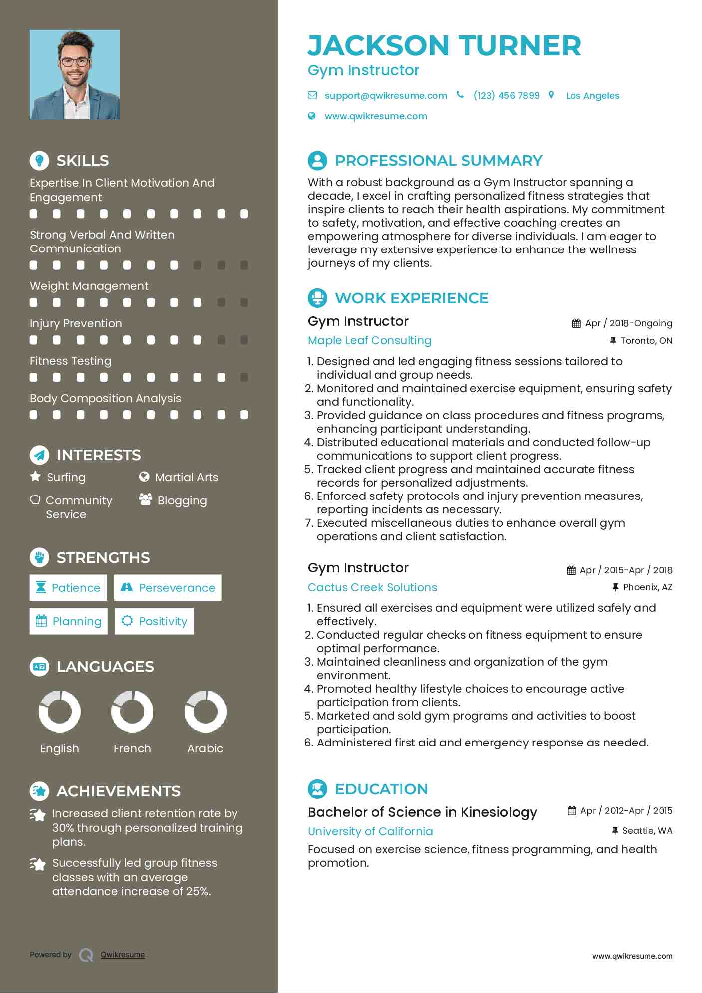 Gym Instructor Resume Example