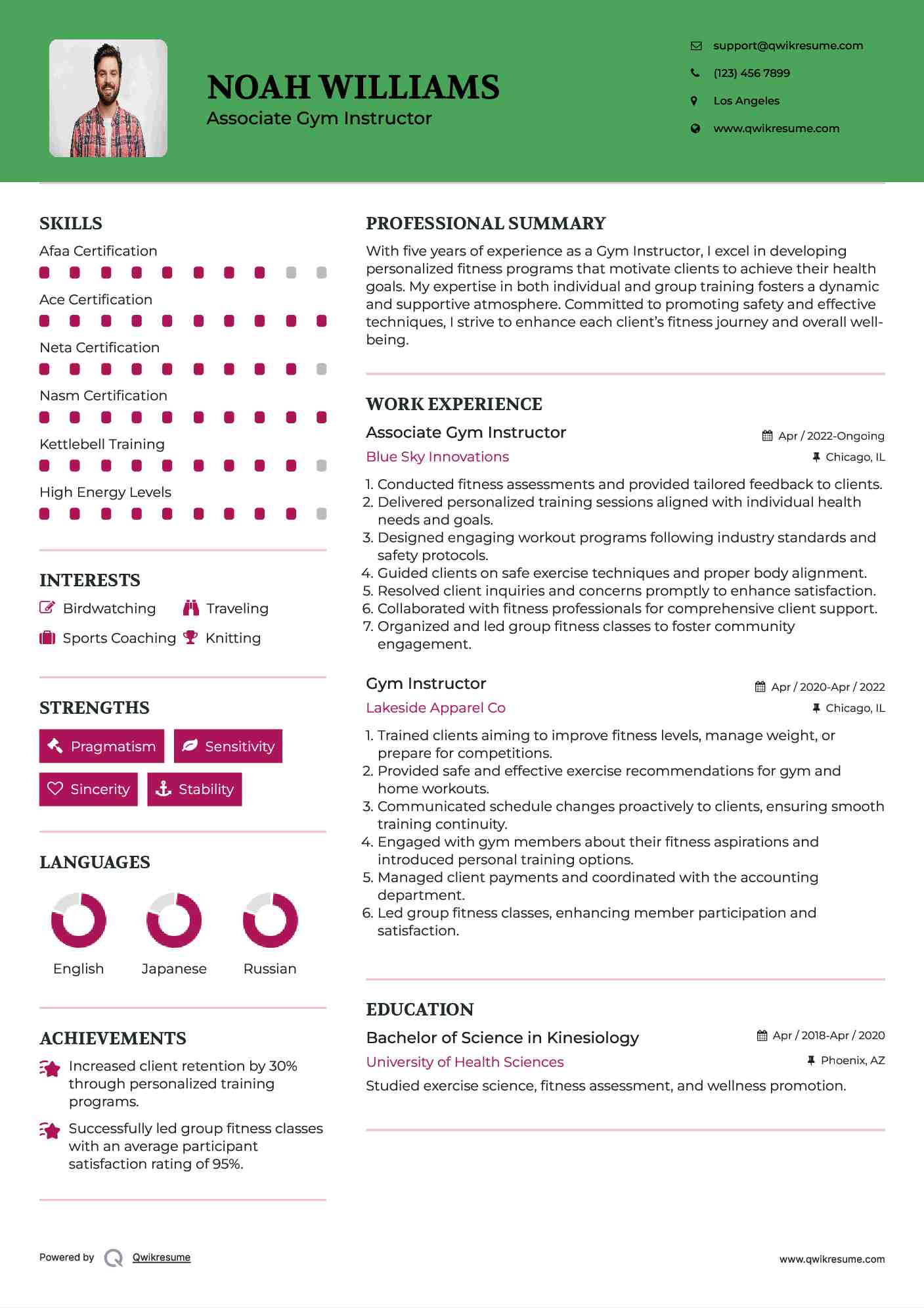 Associate Gym Instructor Resume Template
