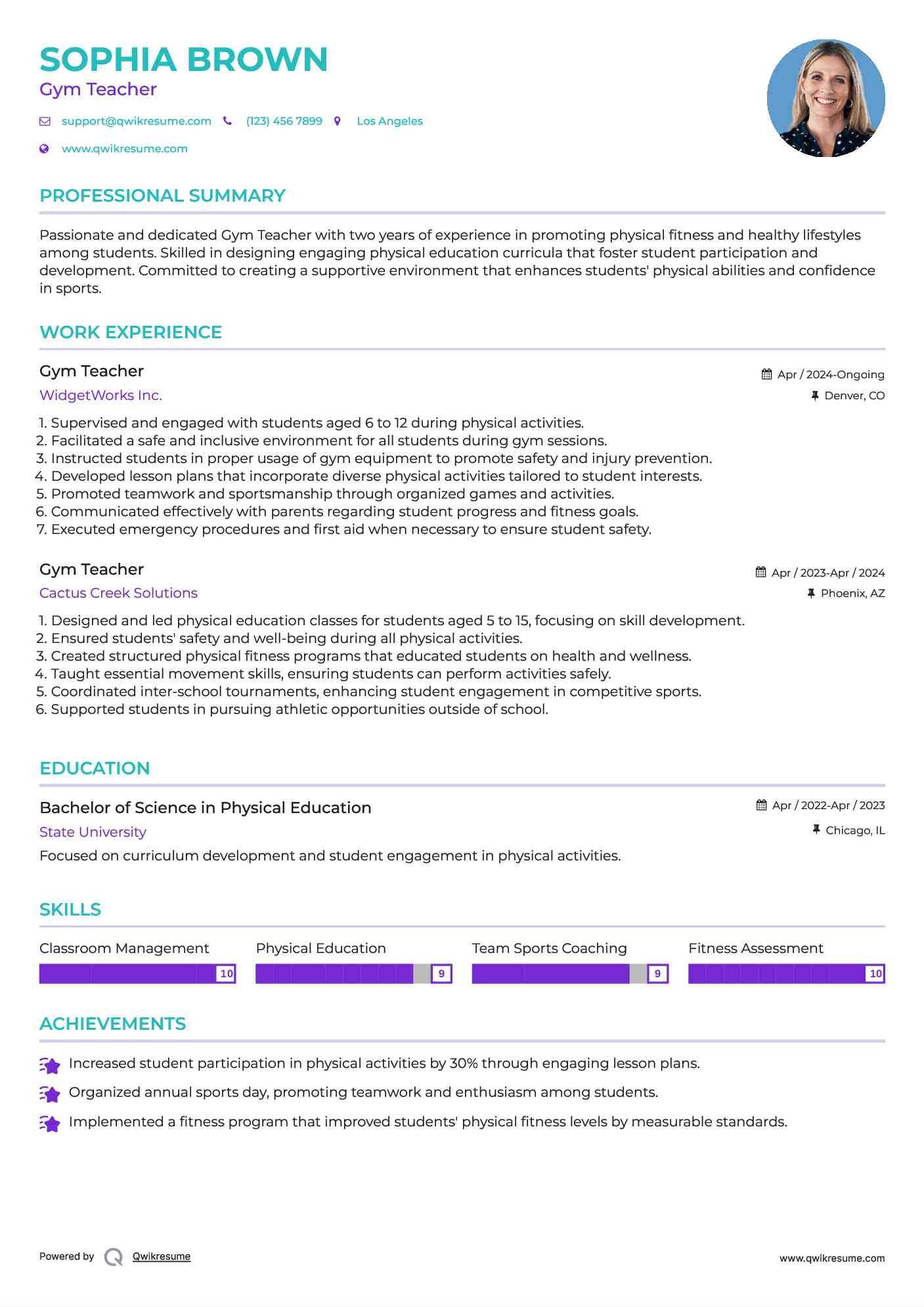 Gym Teacher Resume Model