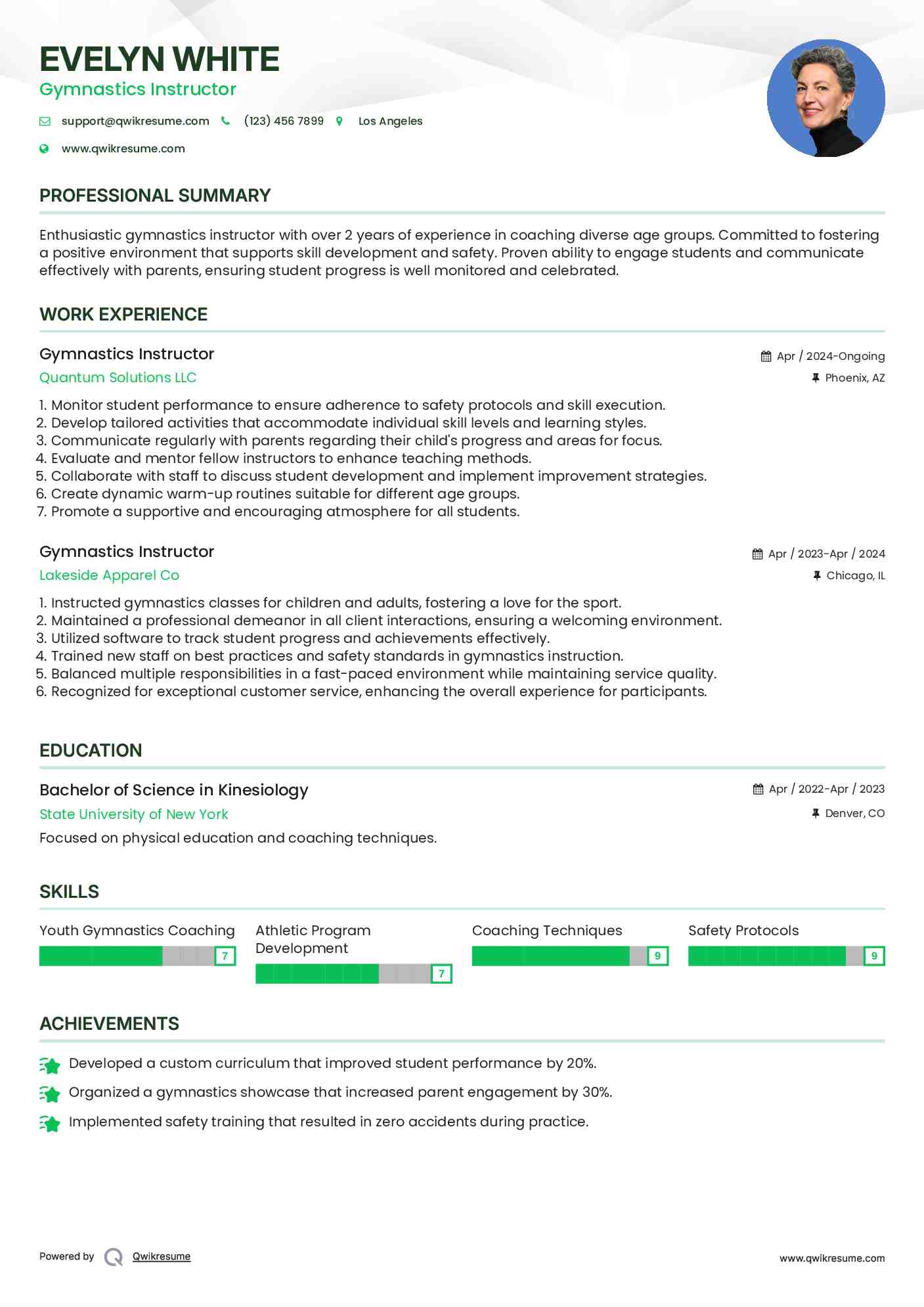 Gymnastics Instructor Resume Format
