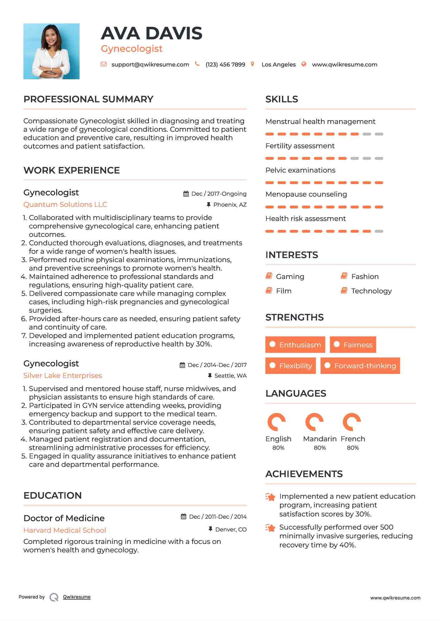 Gynecologist Resume Example