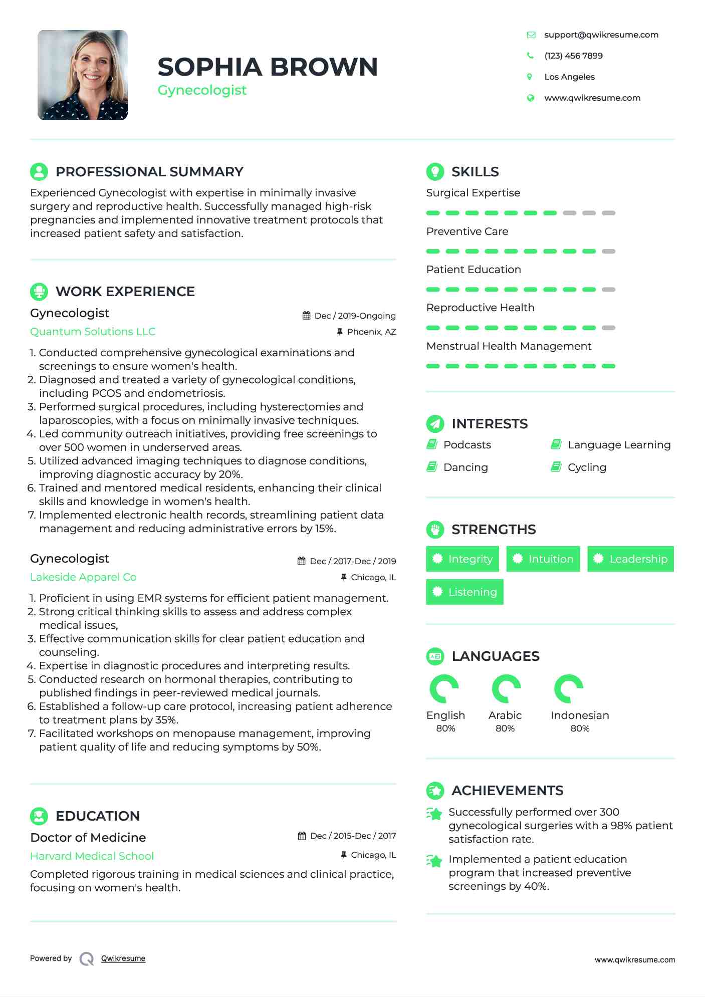 Gynecologist Resume Model