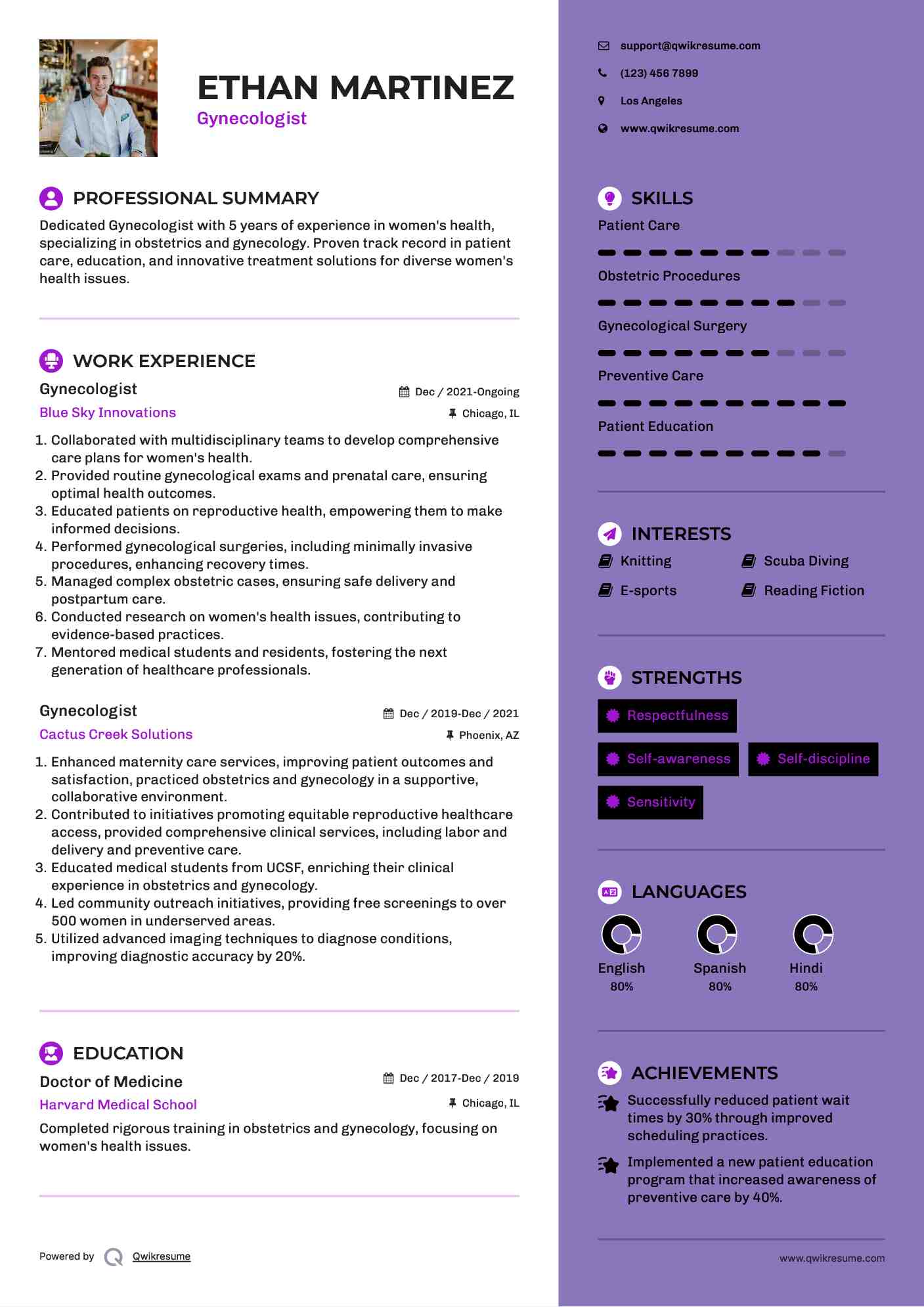 Gynecologist Resume Example