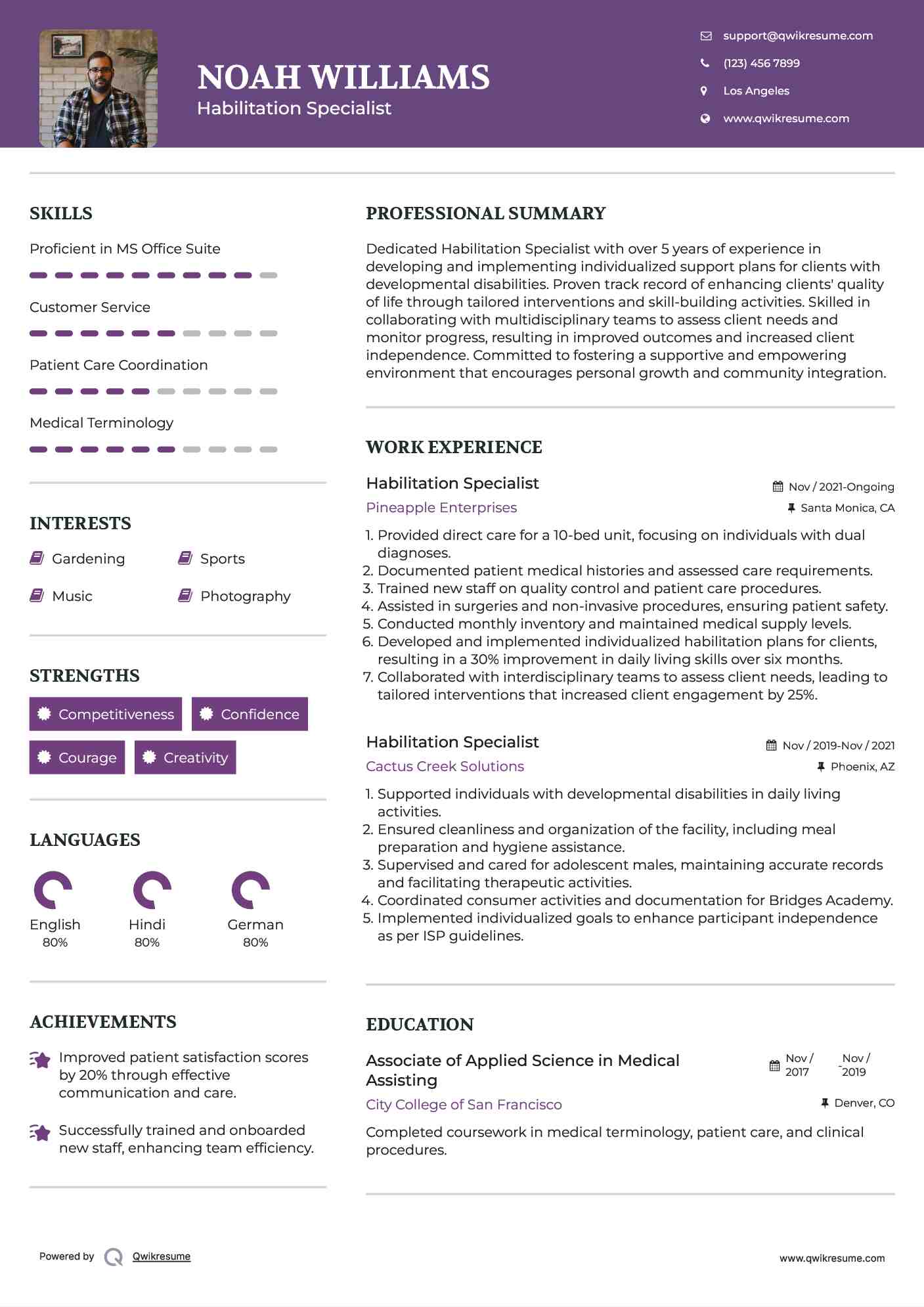 Habilitation Specialist Resume Model
