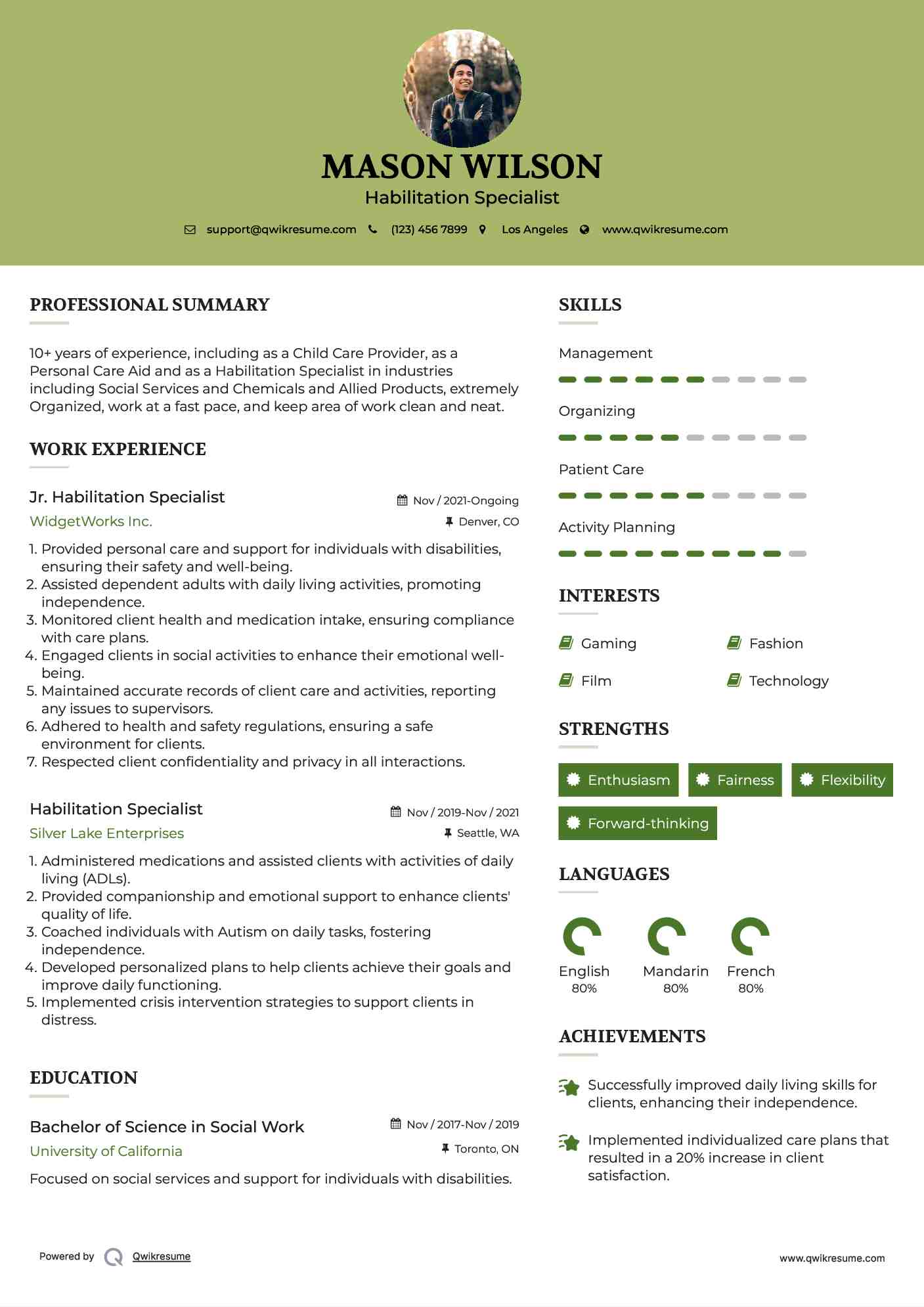 Jr. Habilitation Specialist Resume Template