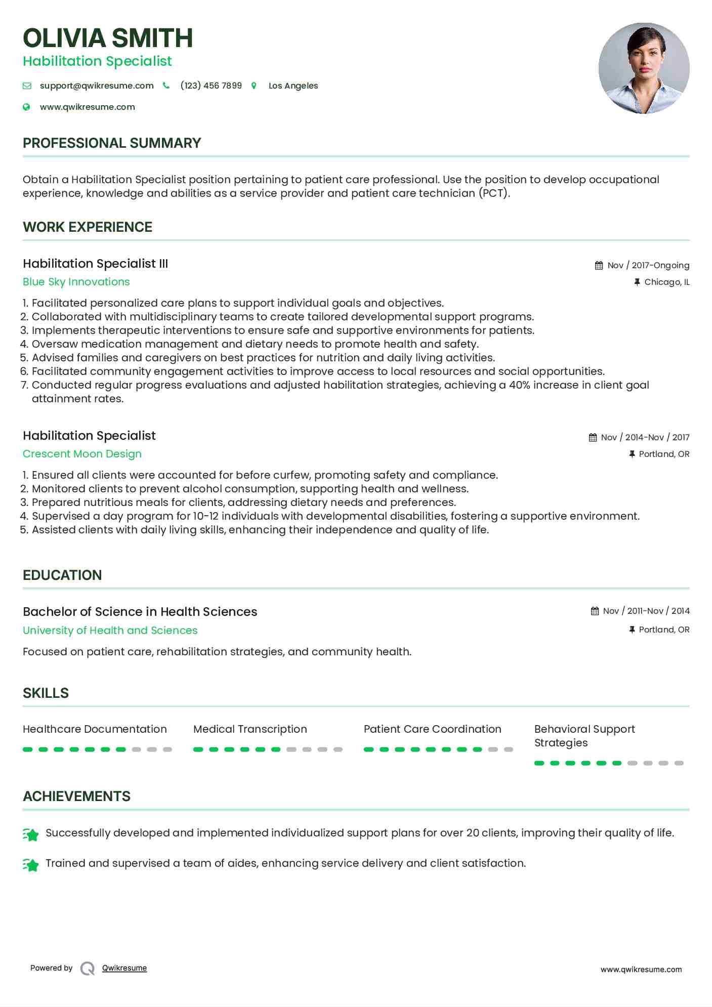 Habilitation Specialist III Resume Format