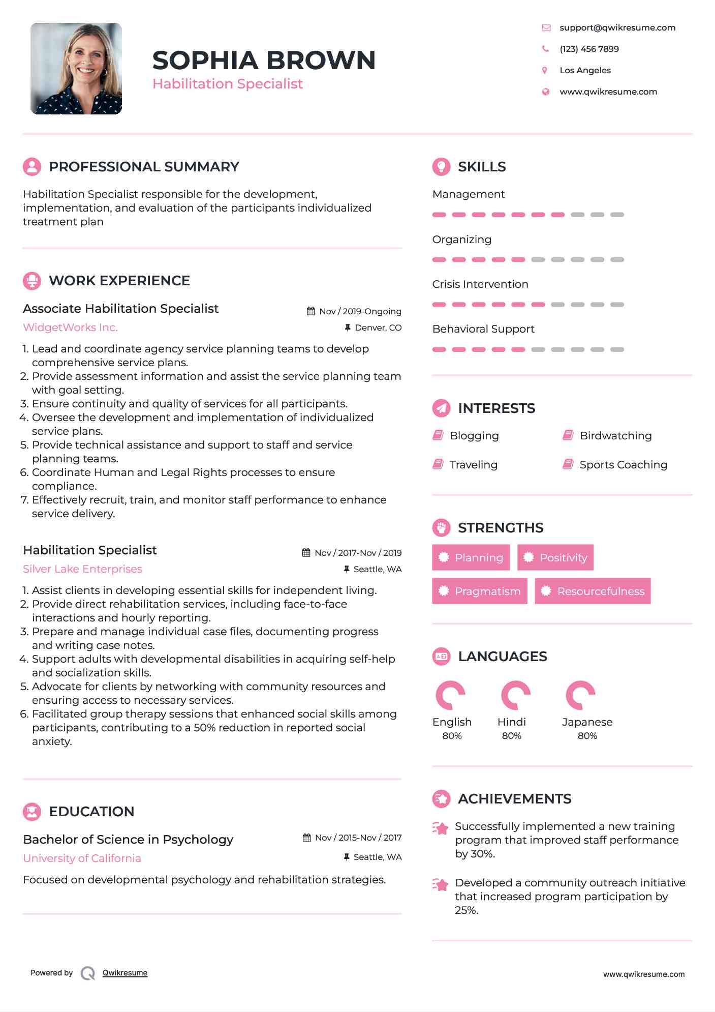 Associate Habilitation Specialist Resume Sample