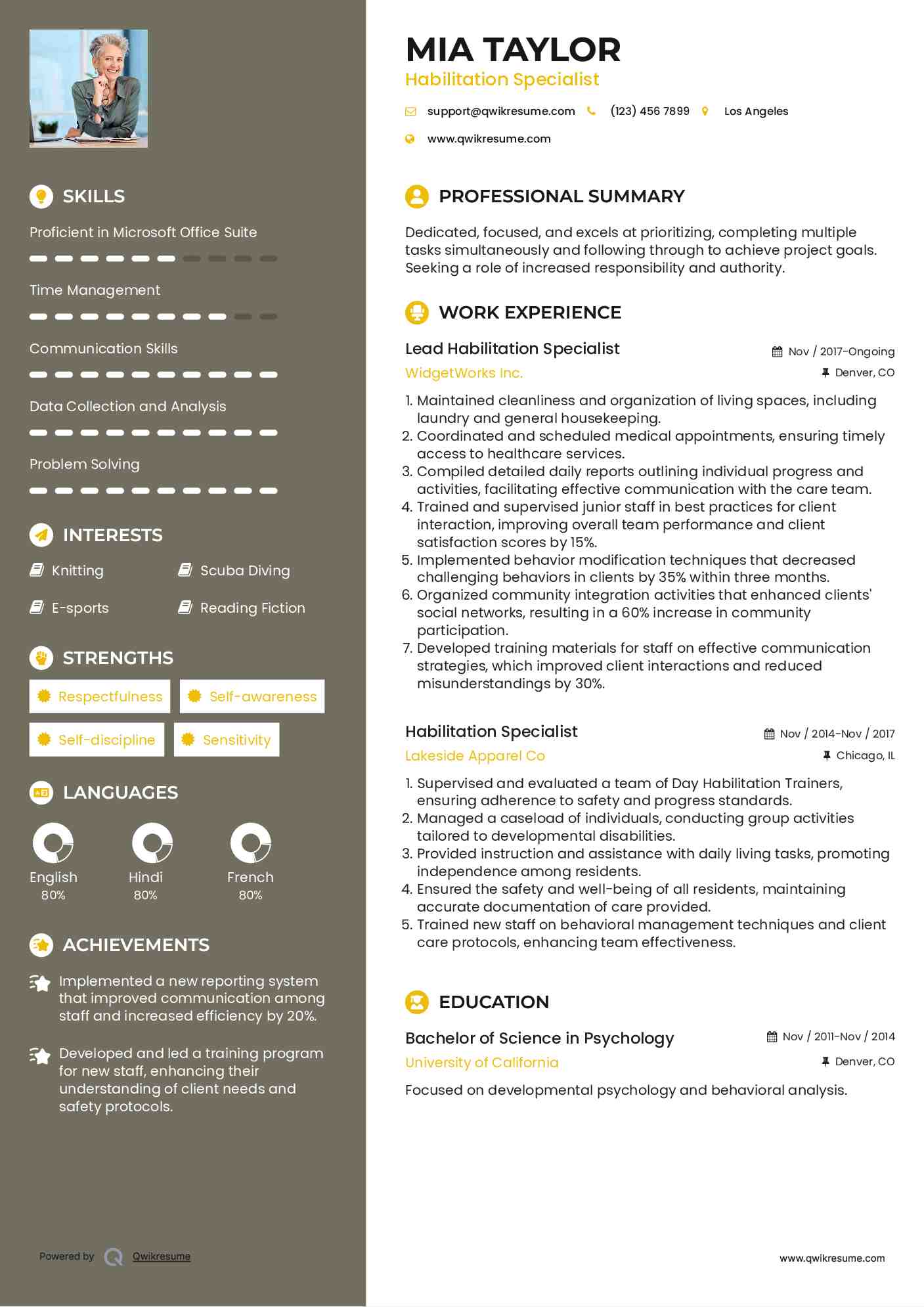 Lead Habilitation Specialist Resume Template