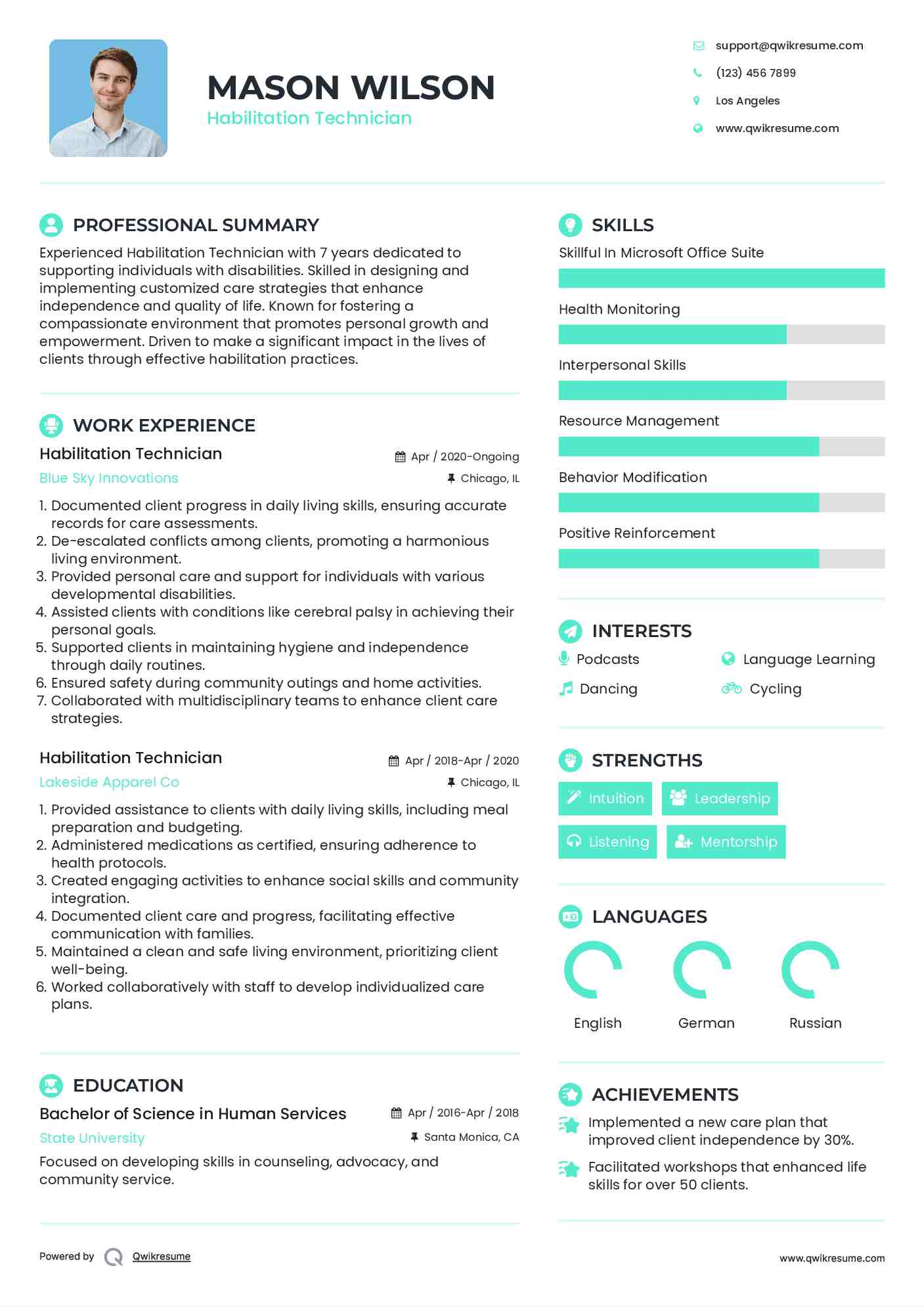 Habilitation Technician Resume Template
