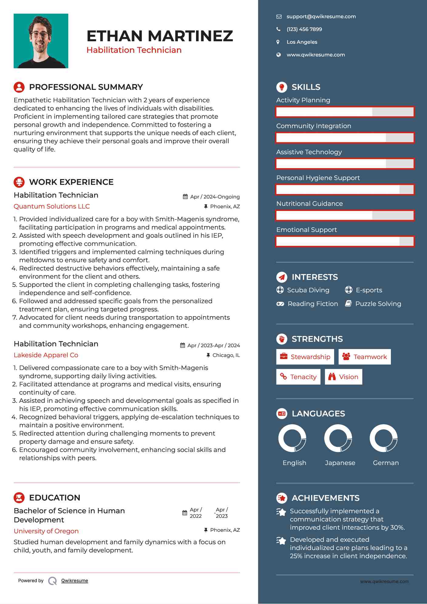 Habilitation Technician Resume Sample