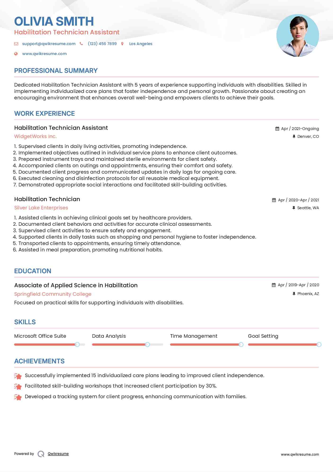 Habilitation Technician Assistant Resume Model