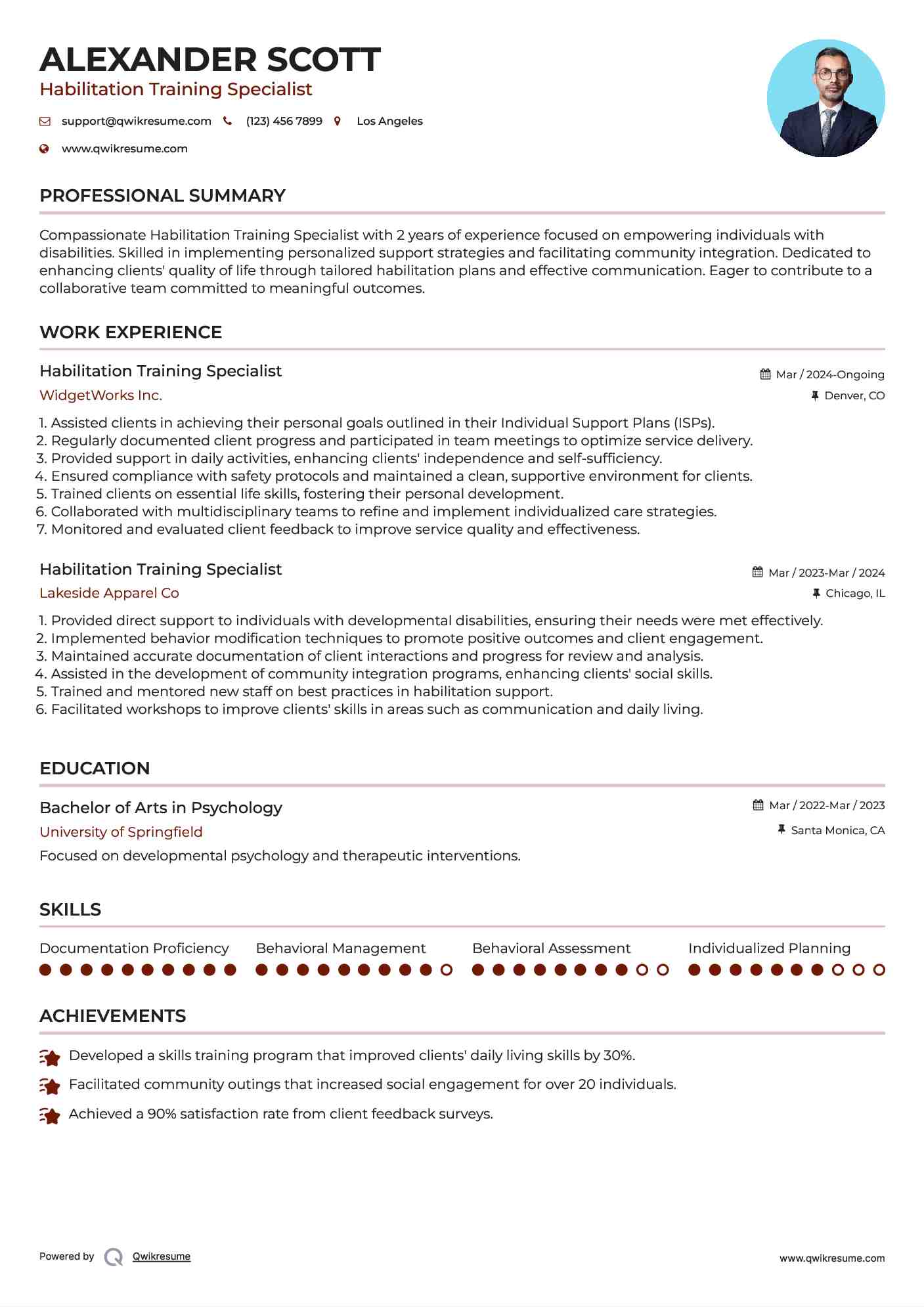 Habilitation Training Specialist Resume Sample