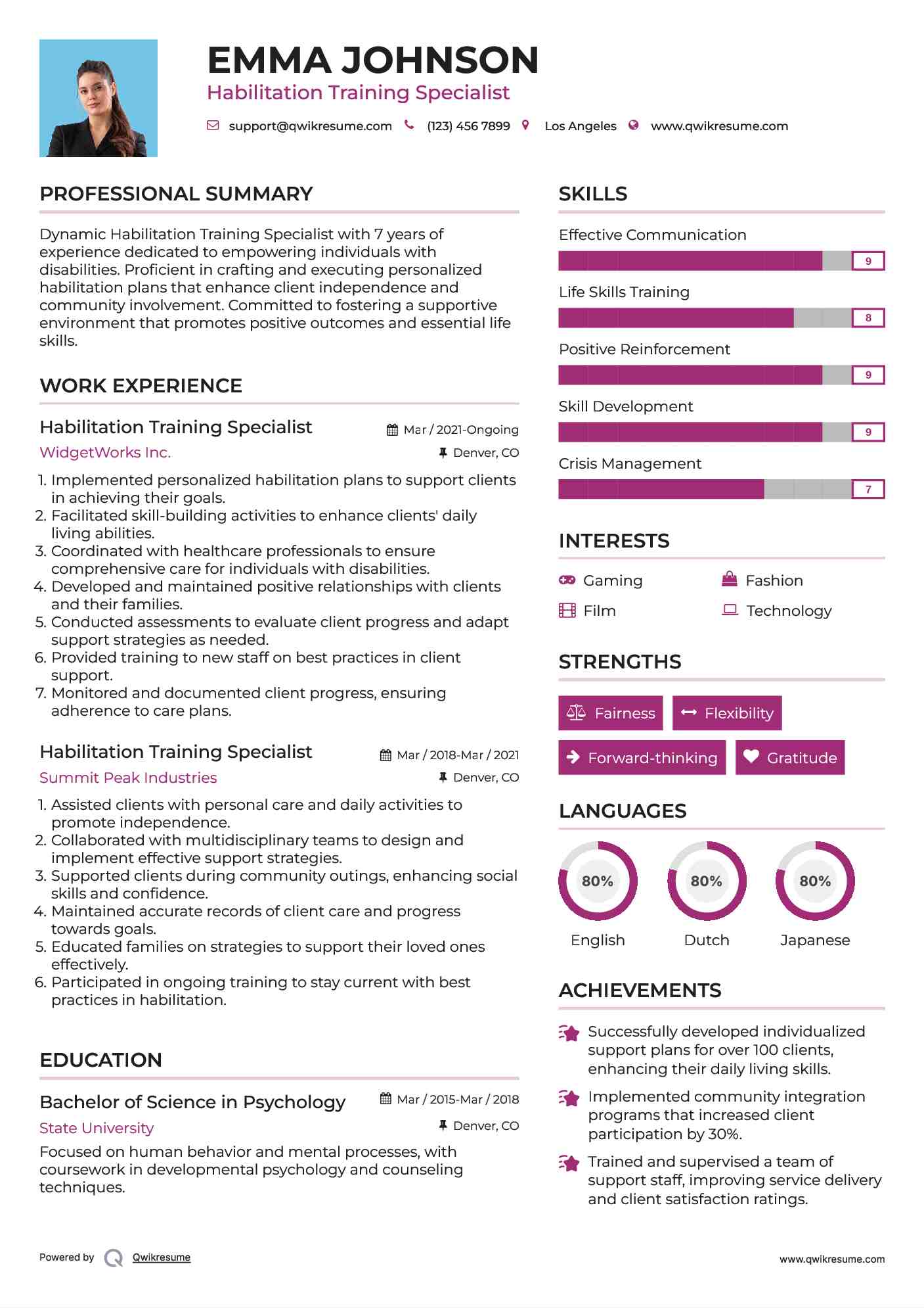 Habilitation Training Specialist Resume Example