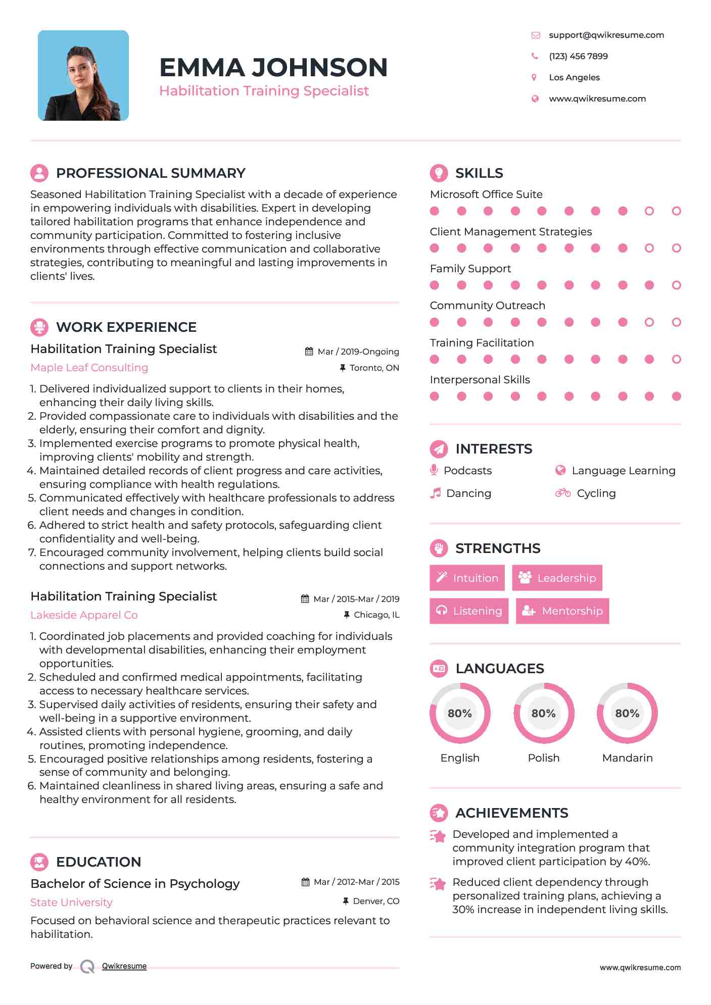 Habilitation Training Specialist Resume Example