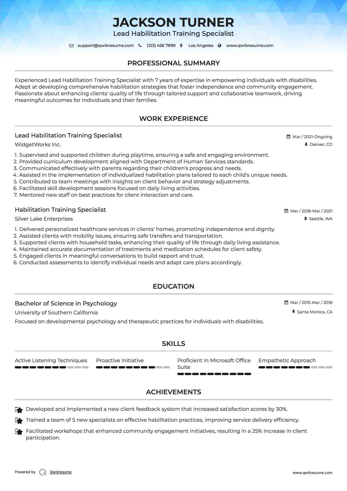 Lead Habilitation Training Specialist Resume Model