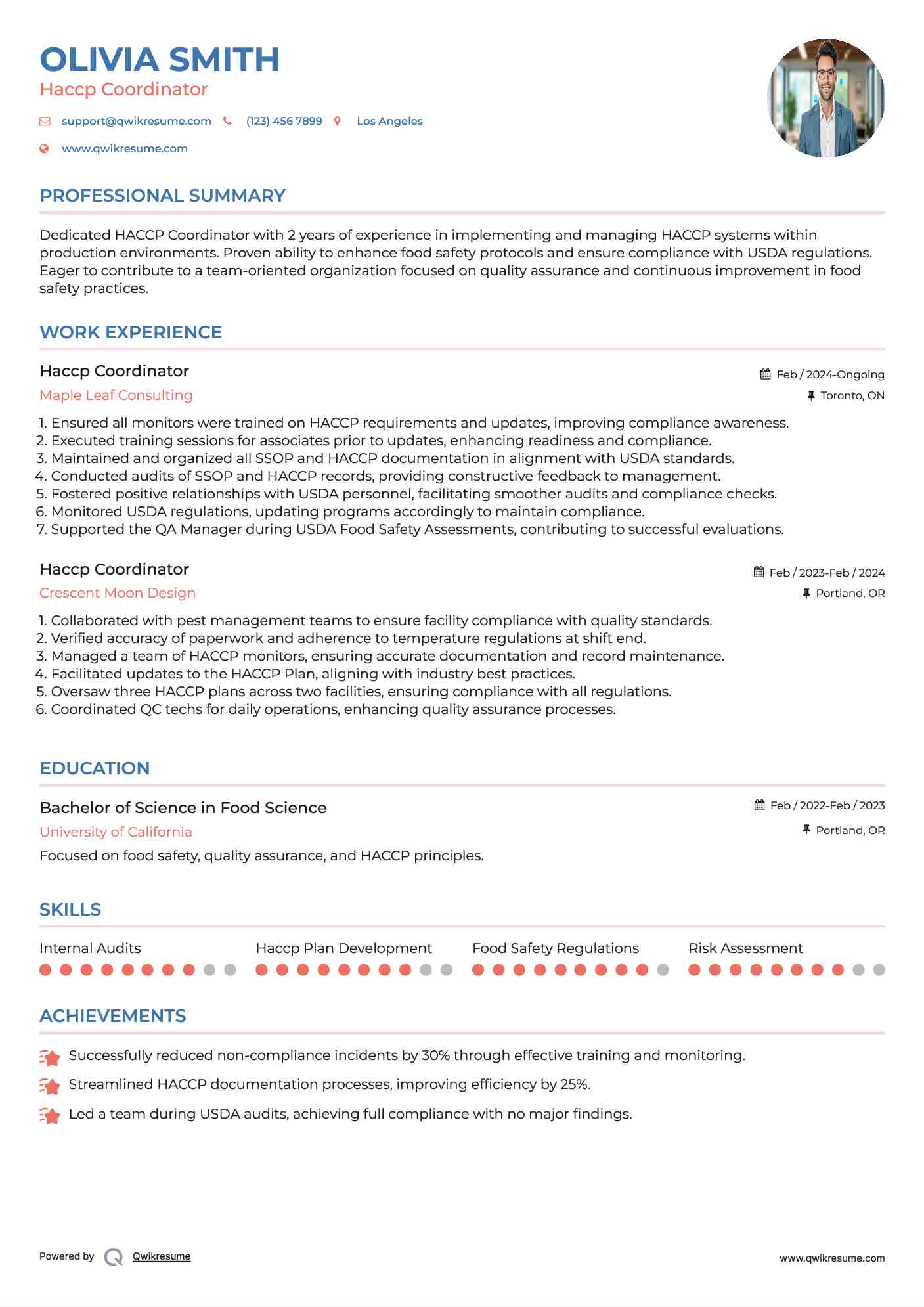 Haccp Coordinator Resume Model