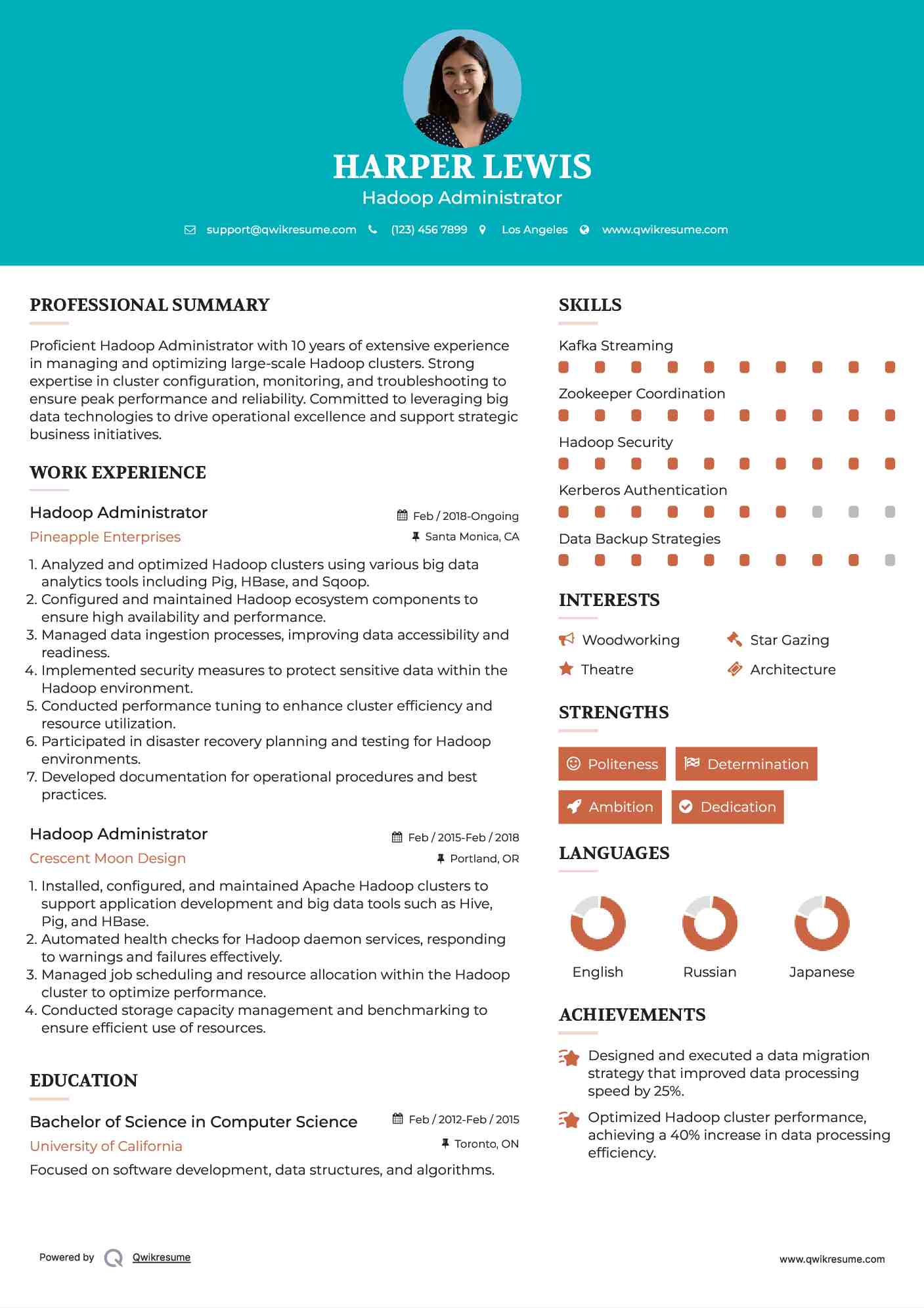 Hadoop Administrator Resume Example