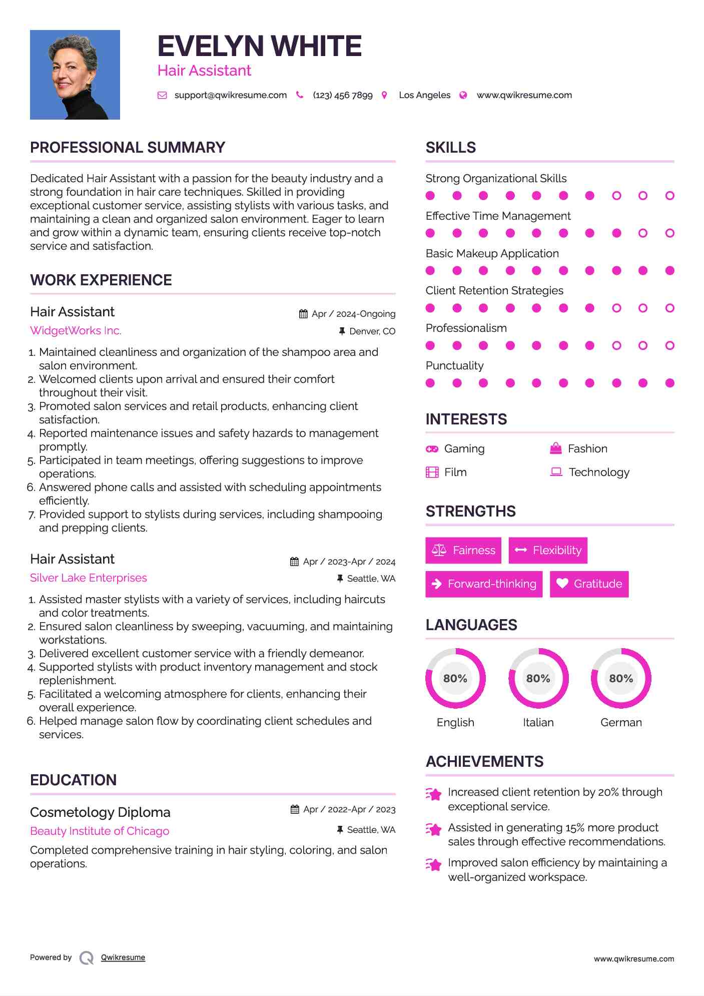 Hair Assistant Resume Model