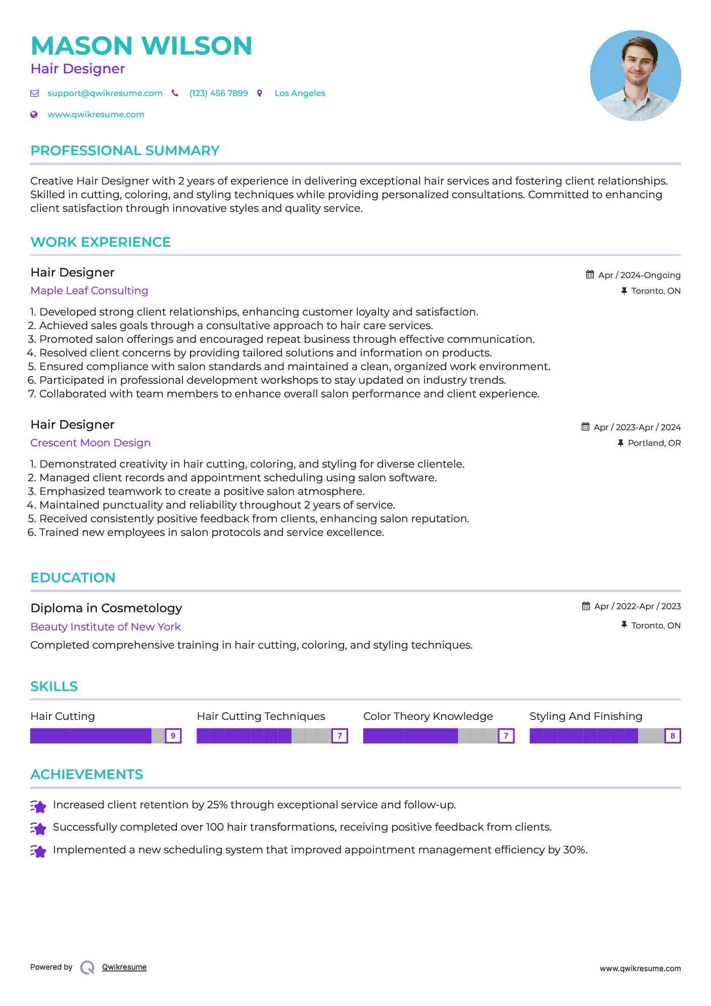 Hair Designer Resume Samples Qwikresume